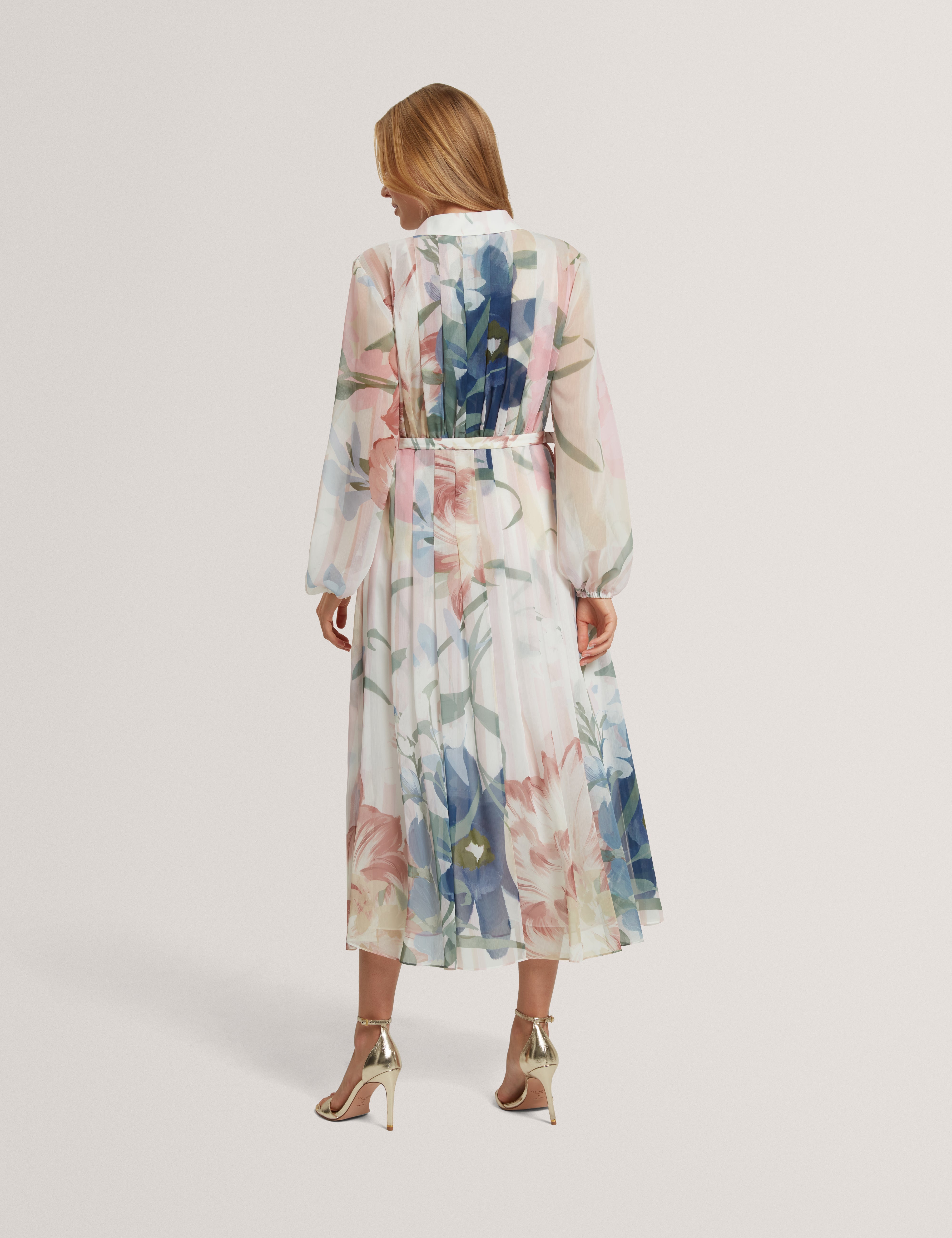 Arnia Pleated Midi Printed Shirt Dress Pink