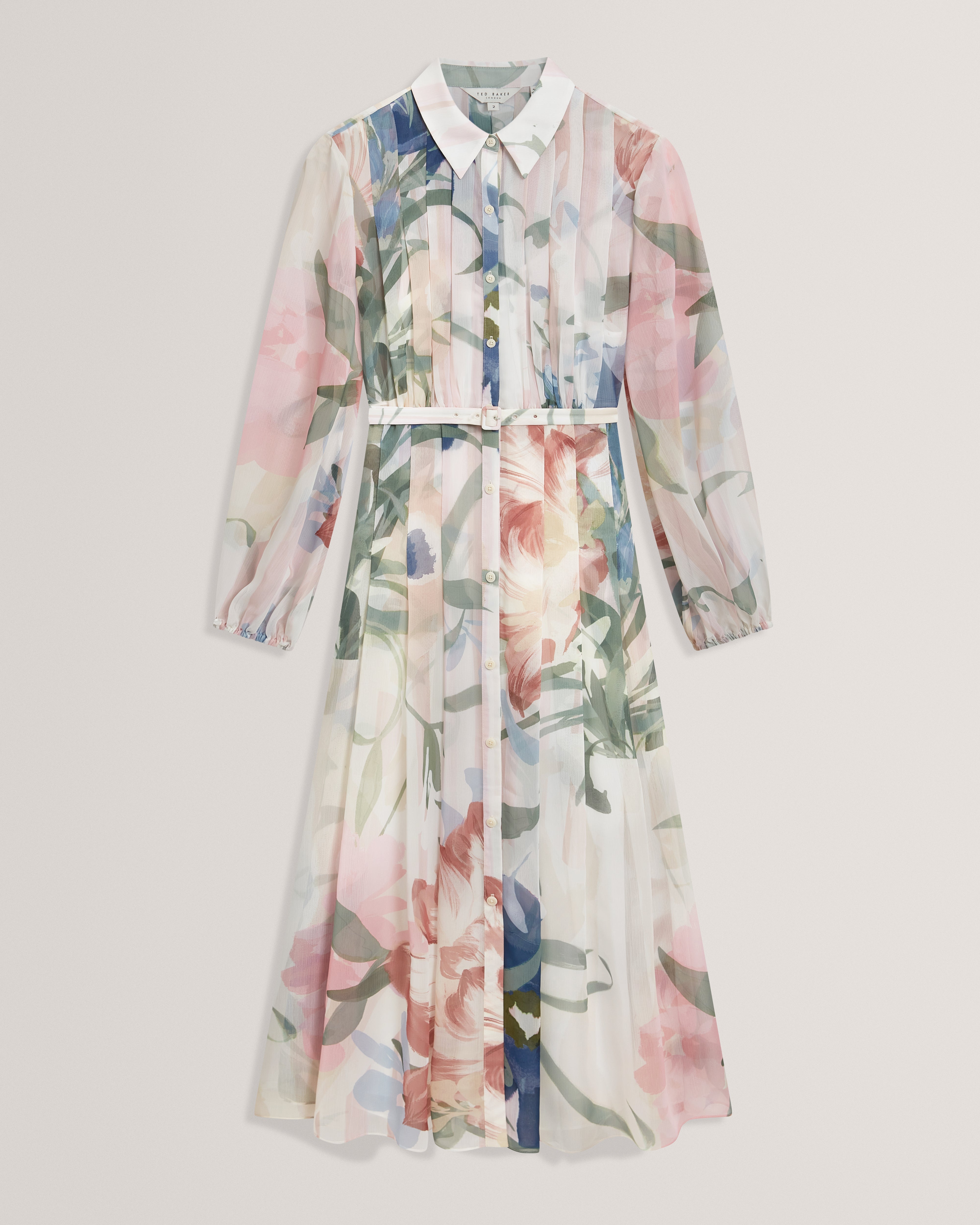 Arnia Pleated Midi Printed Shirt Dress Pink