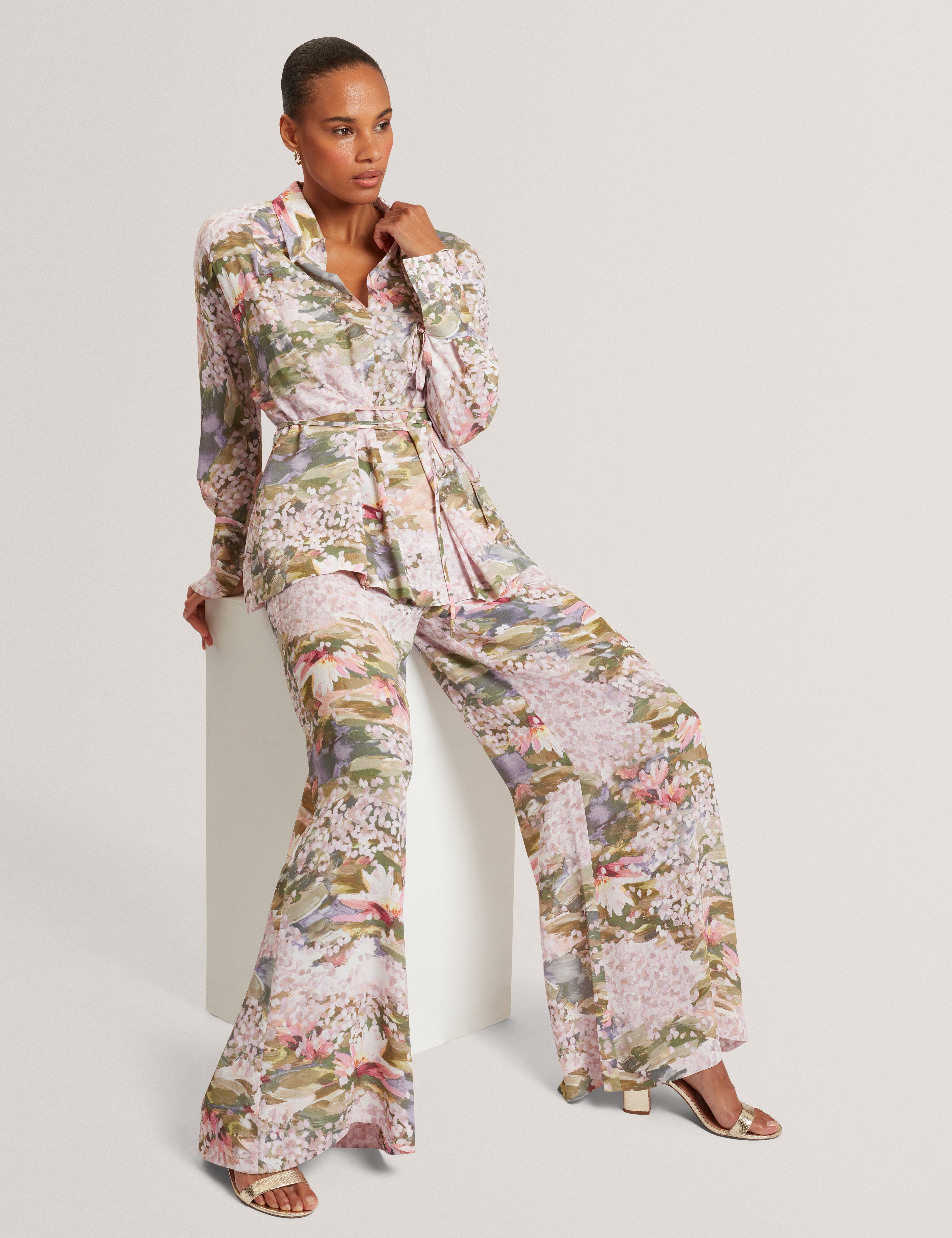 Spiree Wide Leg Printed Trousers Pink