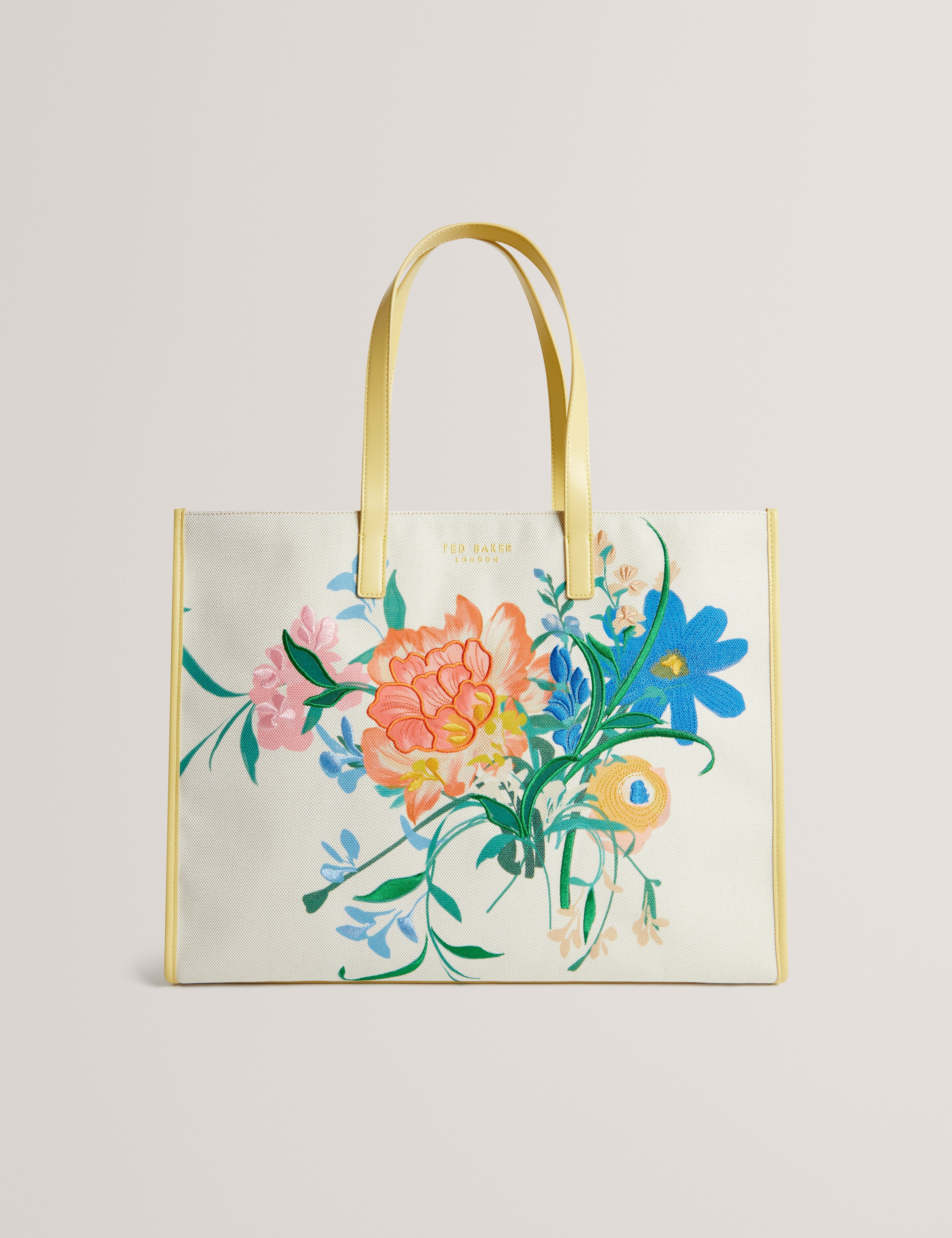 Floicon Canvas Embroidered Large Floral Icon Bag Natural