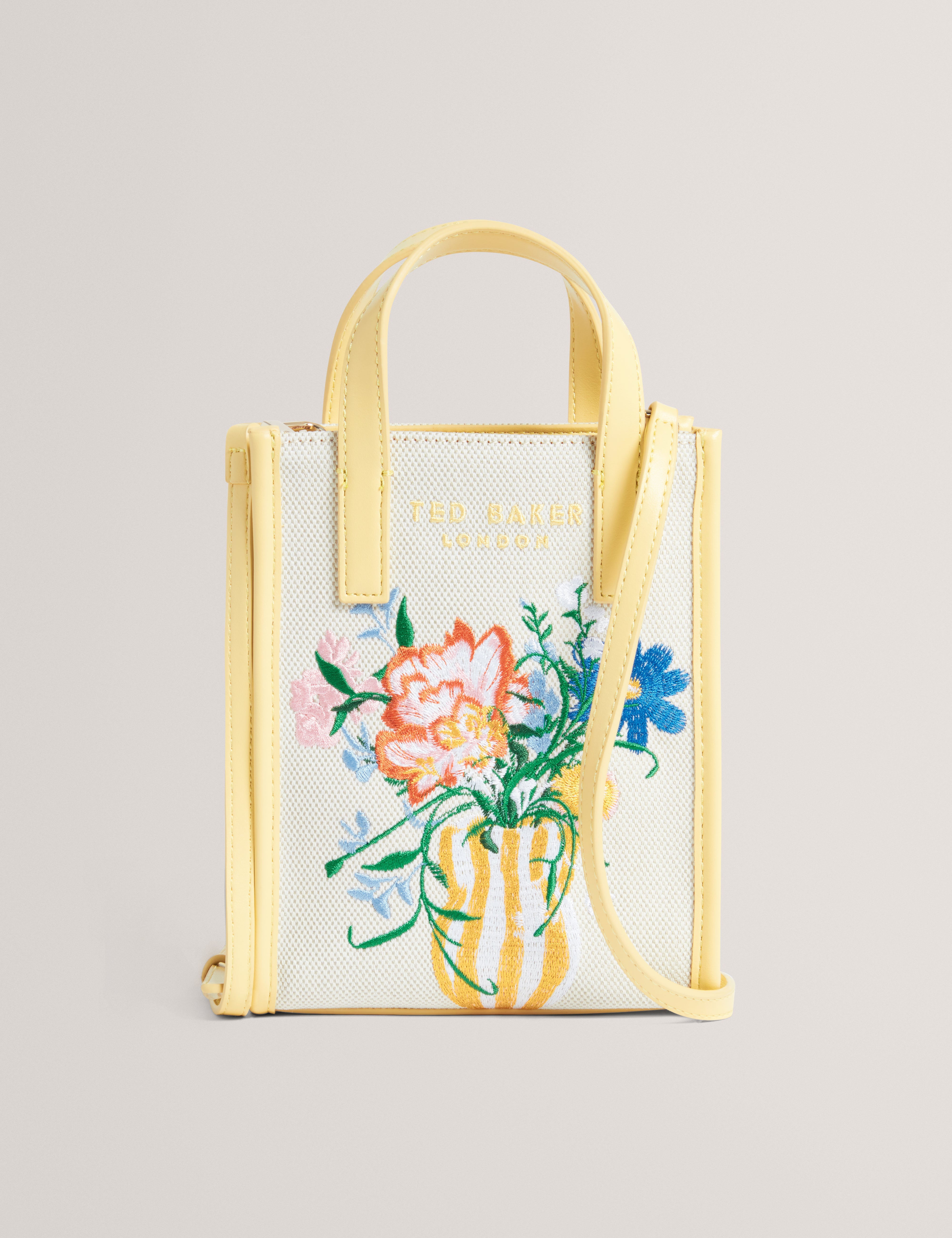 Floscon Canvas Embroidered Mini Floral Icon Bag Natural