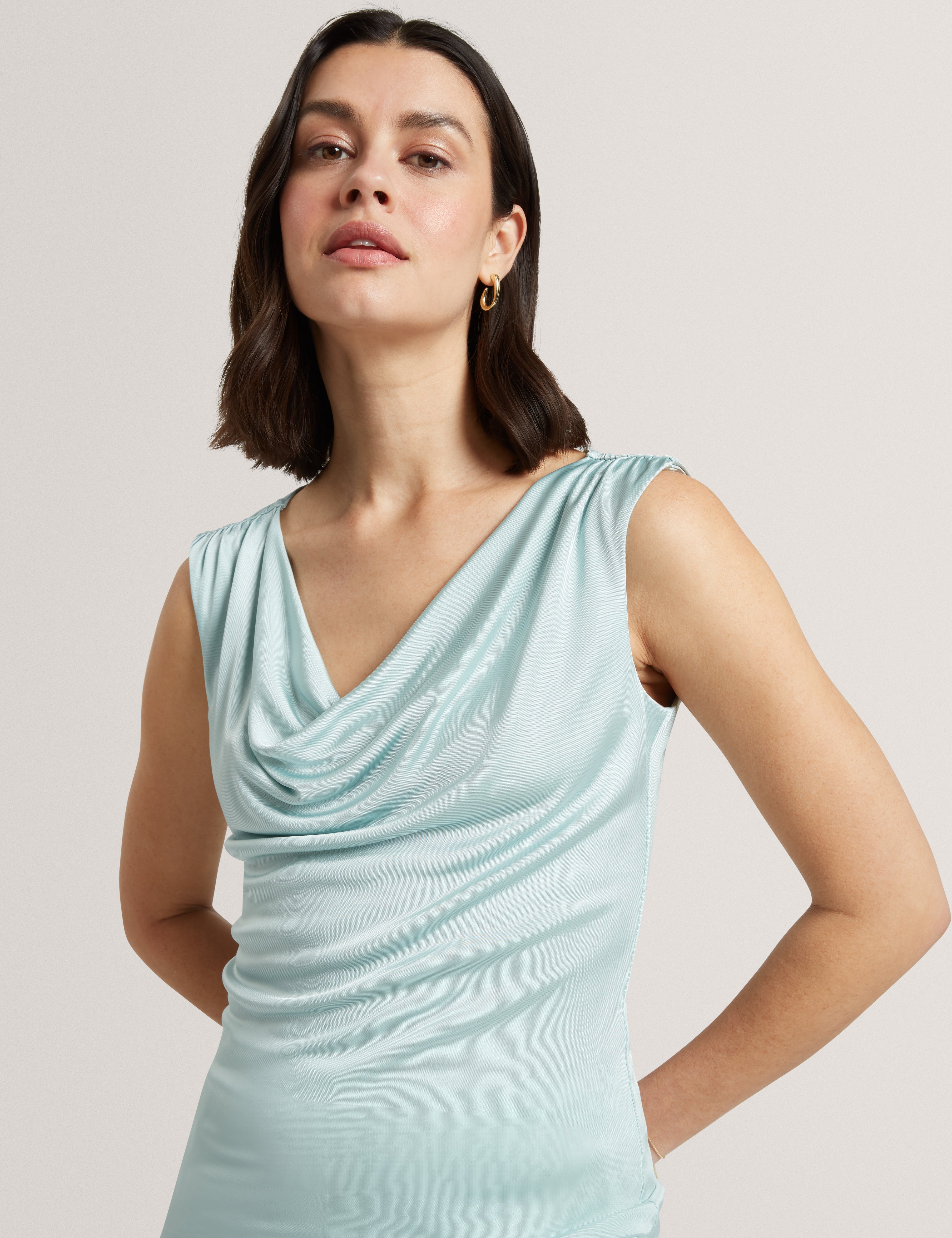 Azzila Cowl Neck Sleeveless Top Sky-Blue