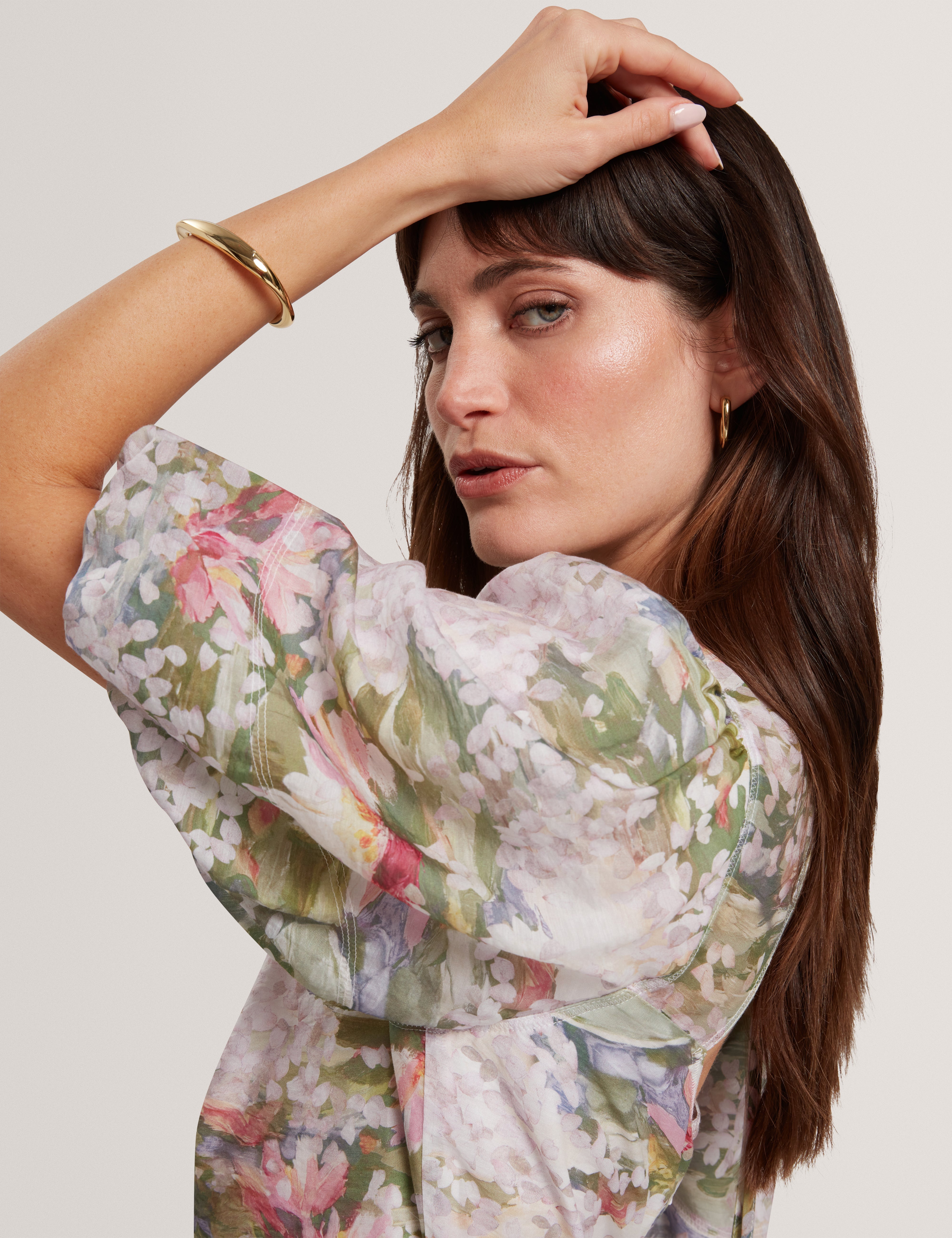 Jonora Puff Sleeveâ Printed Midi Dress Pink