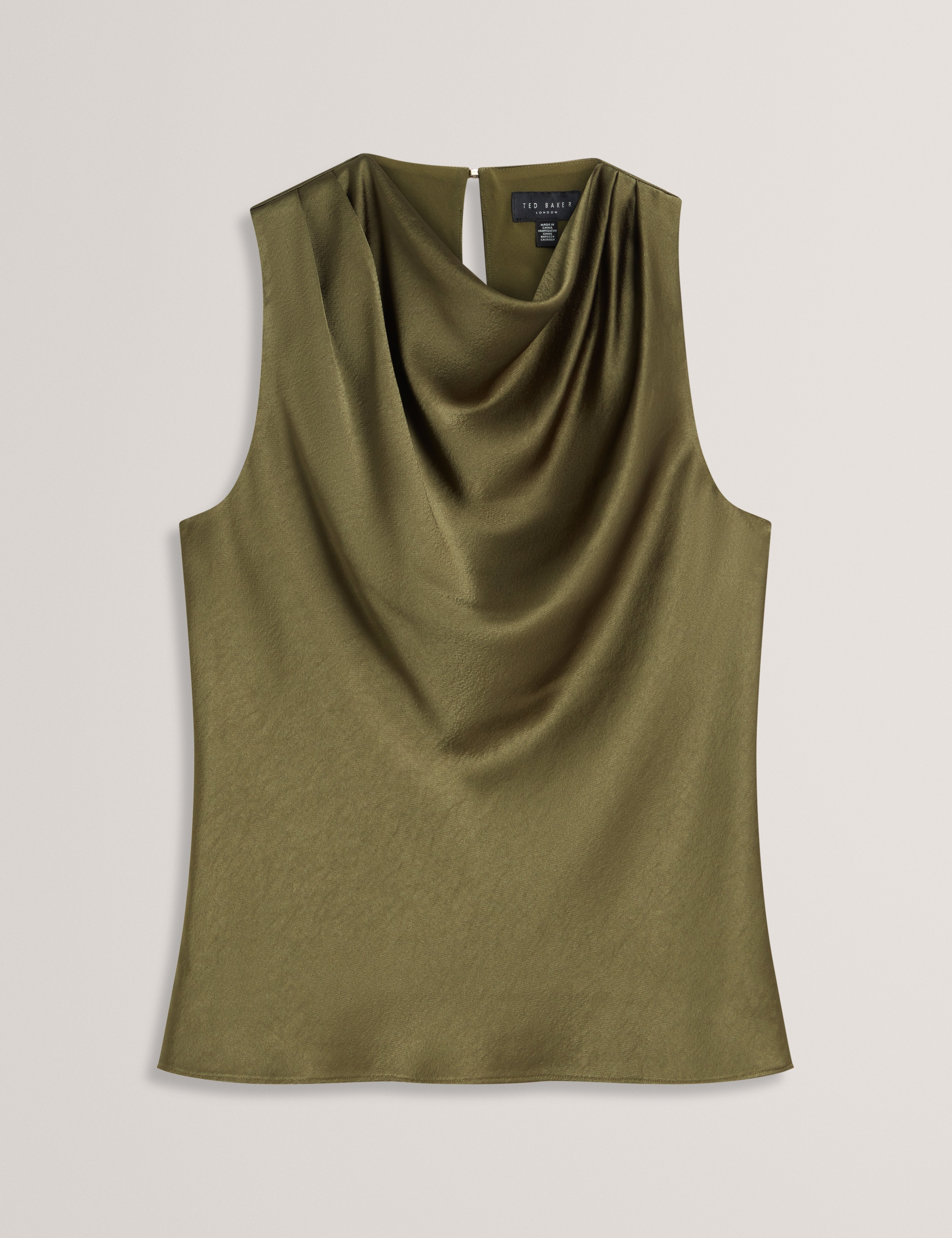 بلوزة زيفا ذات رقبة هالتر بلون الكاكي