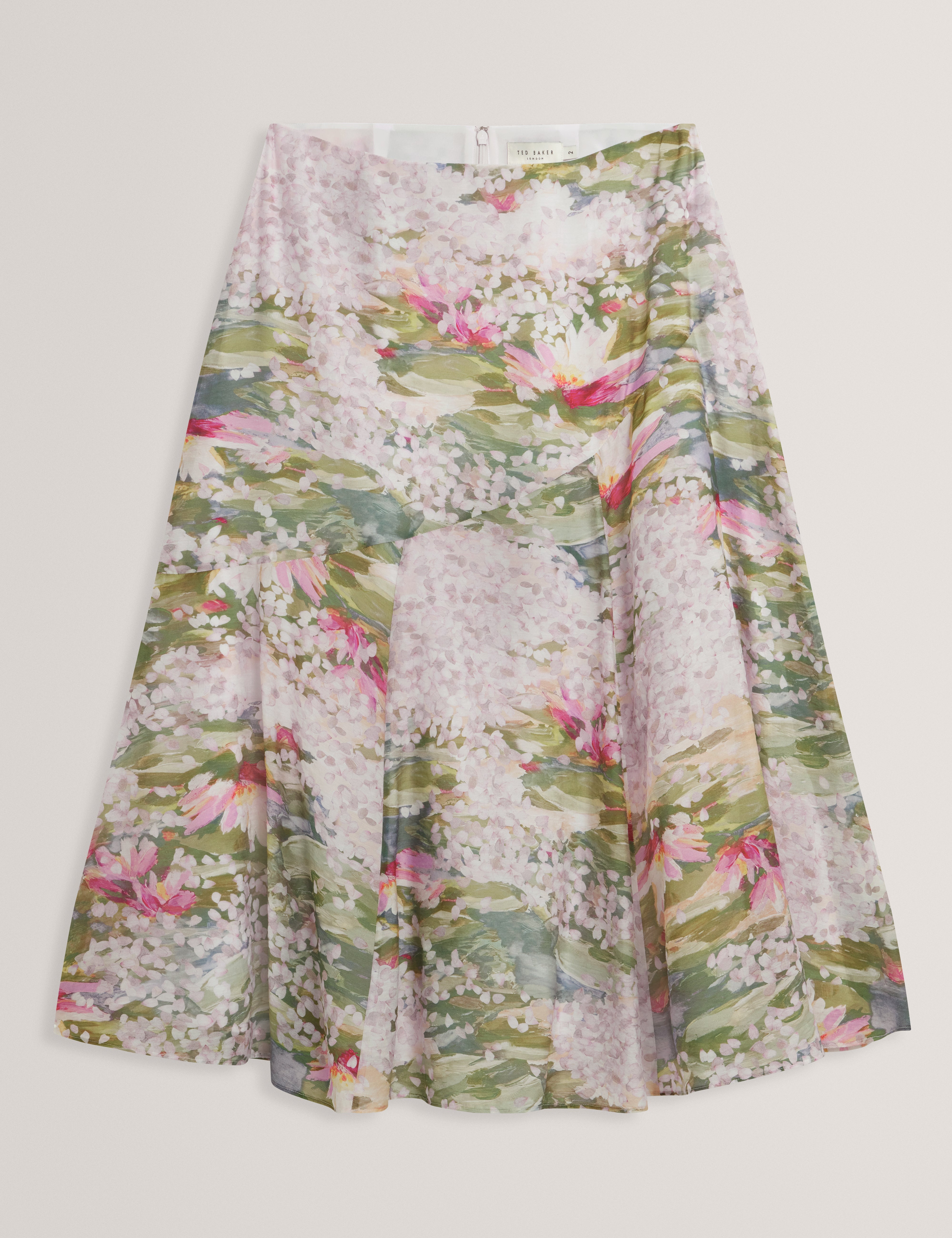 Layda Printed Midi Skirt With Diagonal Seam Detail Pink