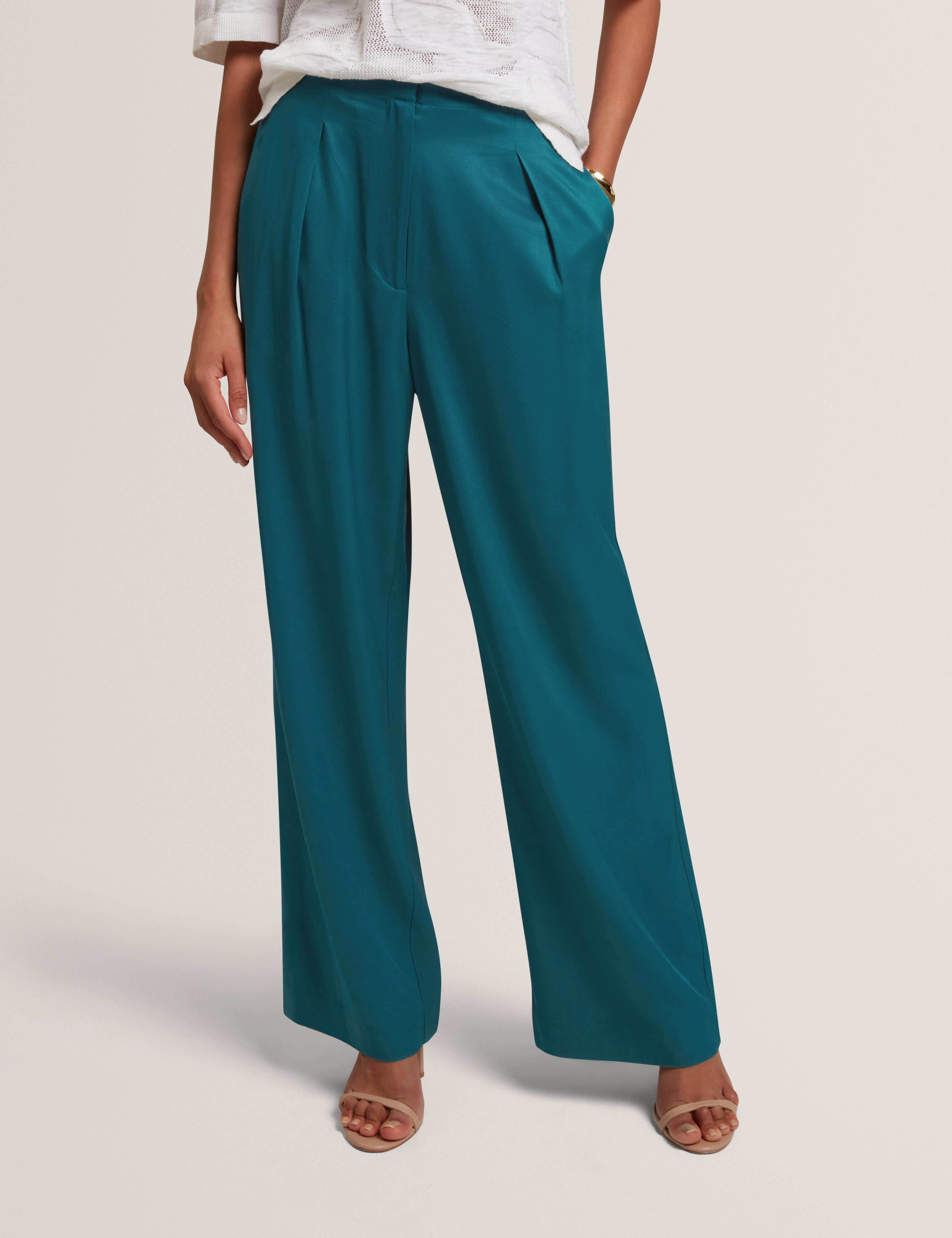 Herria Straight Leg Elastic Back Trouser Teal-Blue
