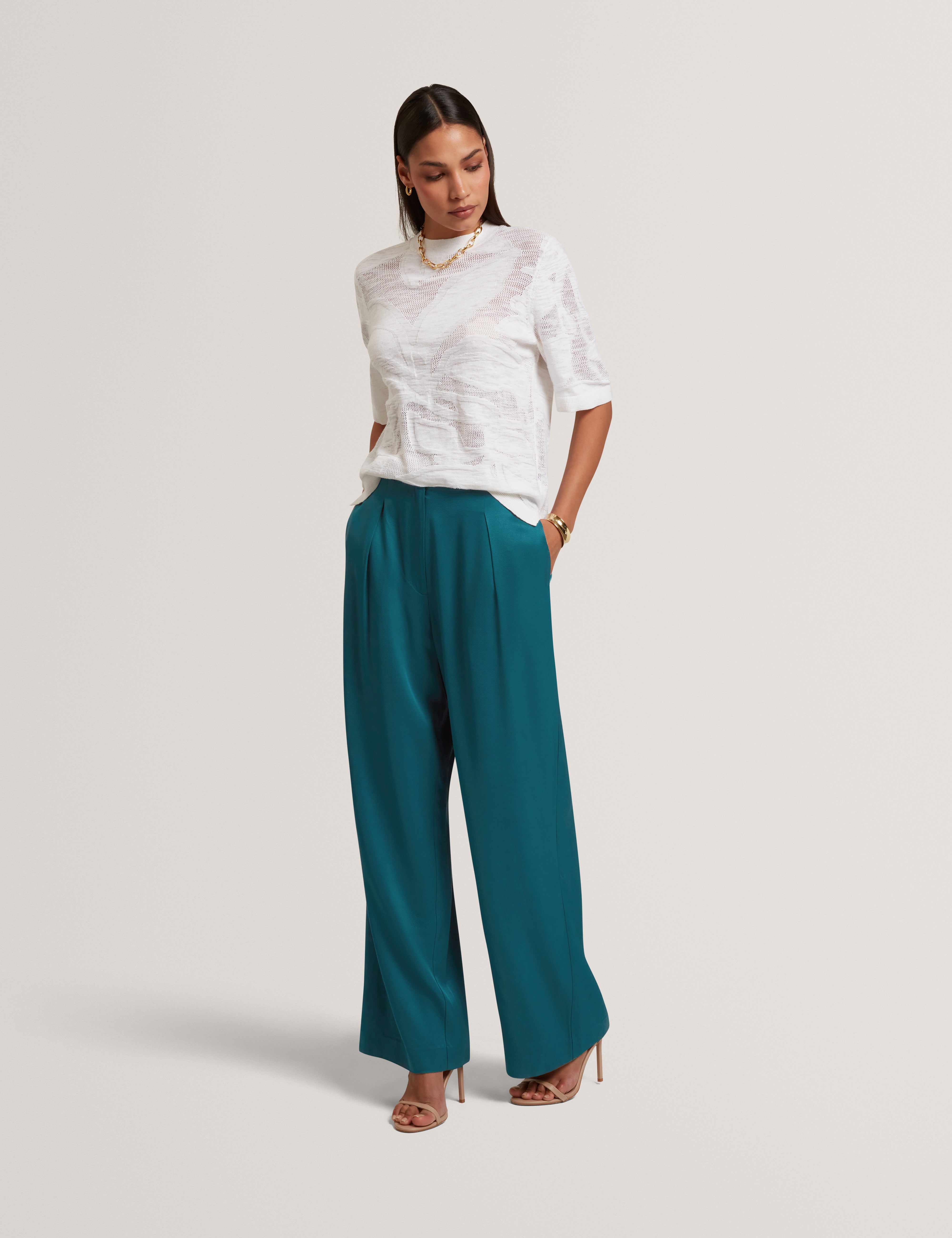 Herria Straight Leg Elastic Back Trouser Teal-Blue