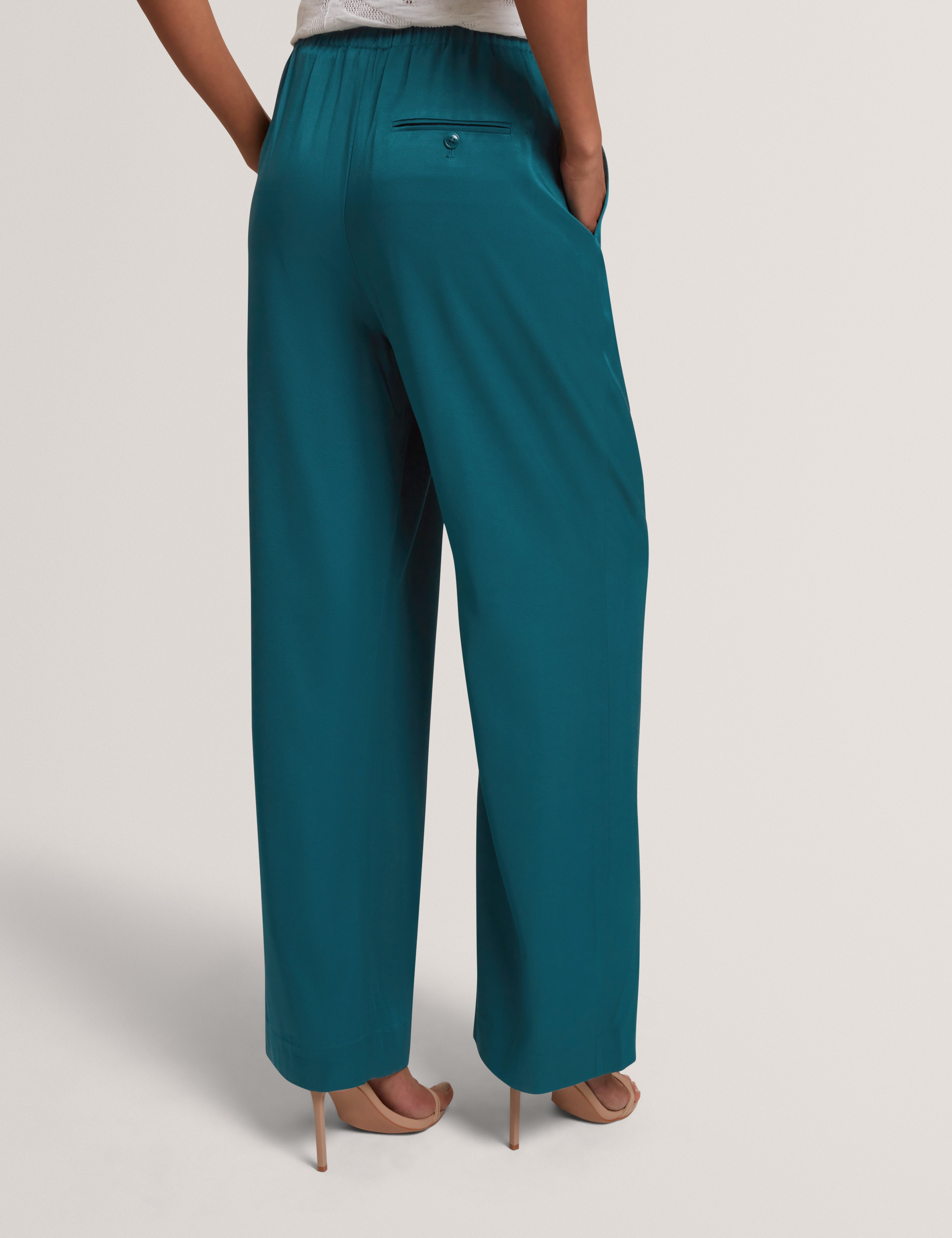 Herria Straight Leg Elastic Back Trouser Teal-Blue