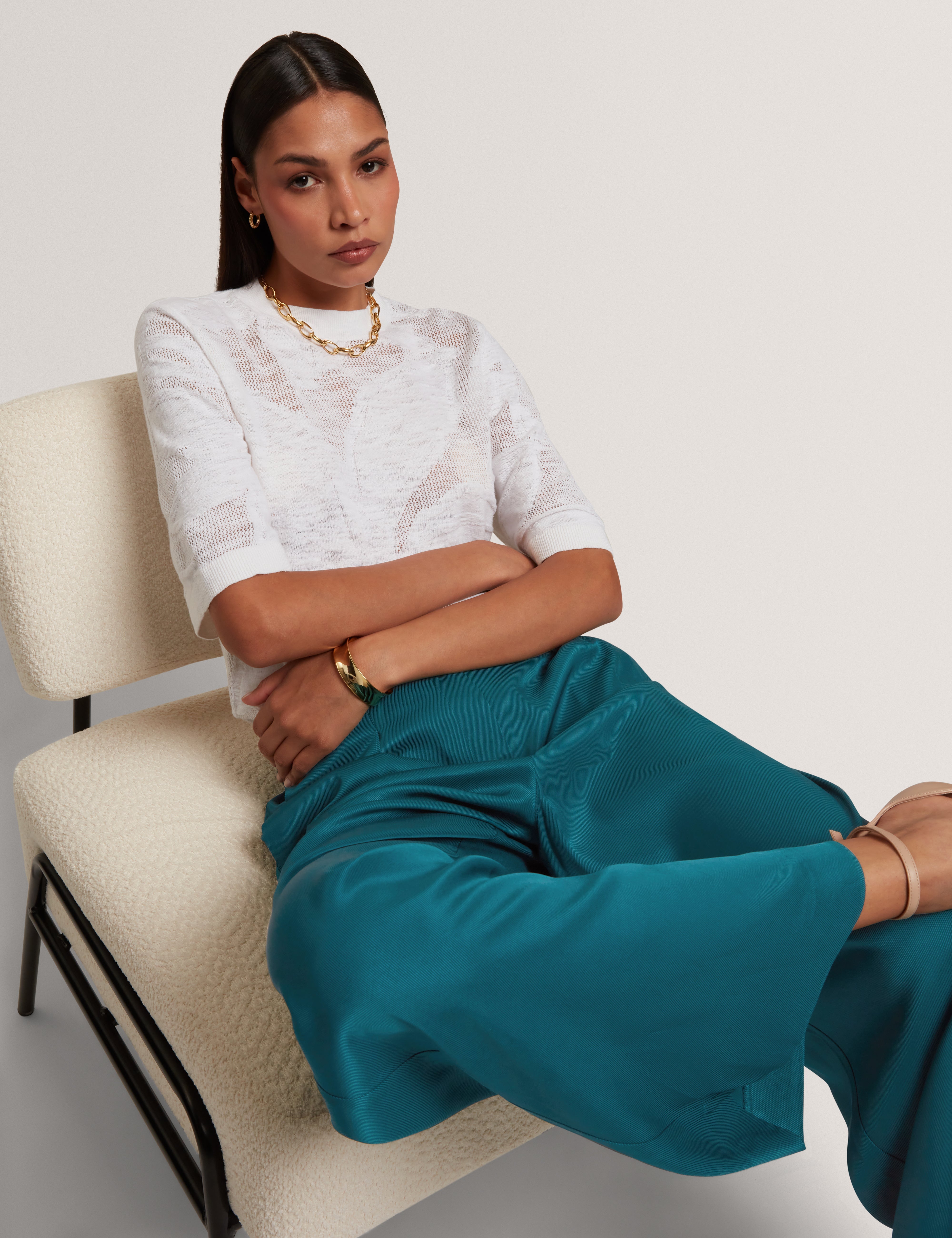 Herria Straight Leg Elastic Back Trouser Teal-Blue