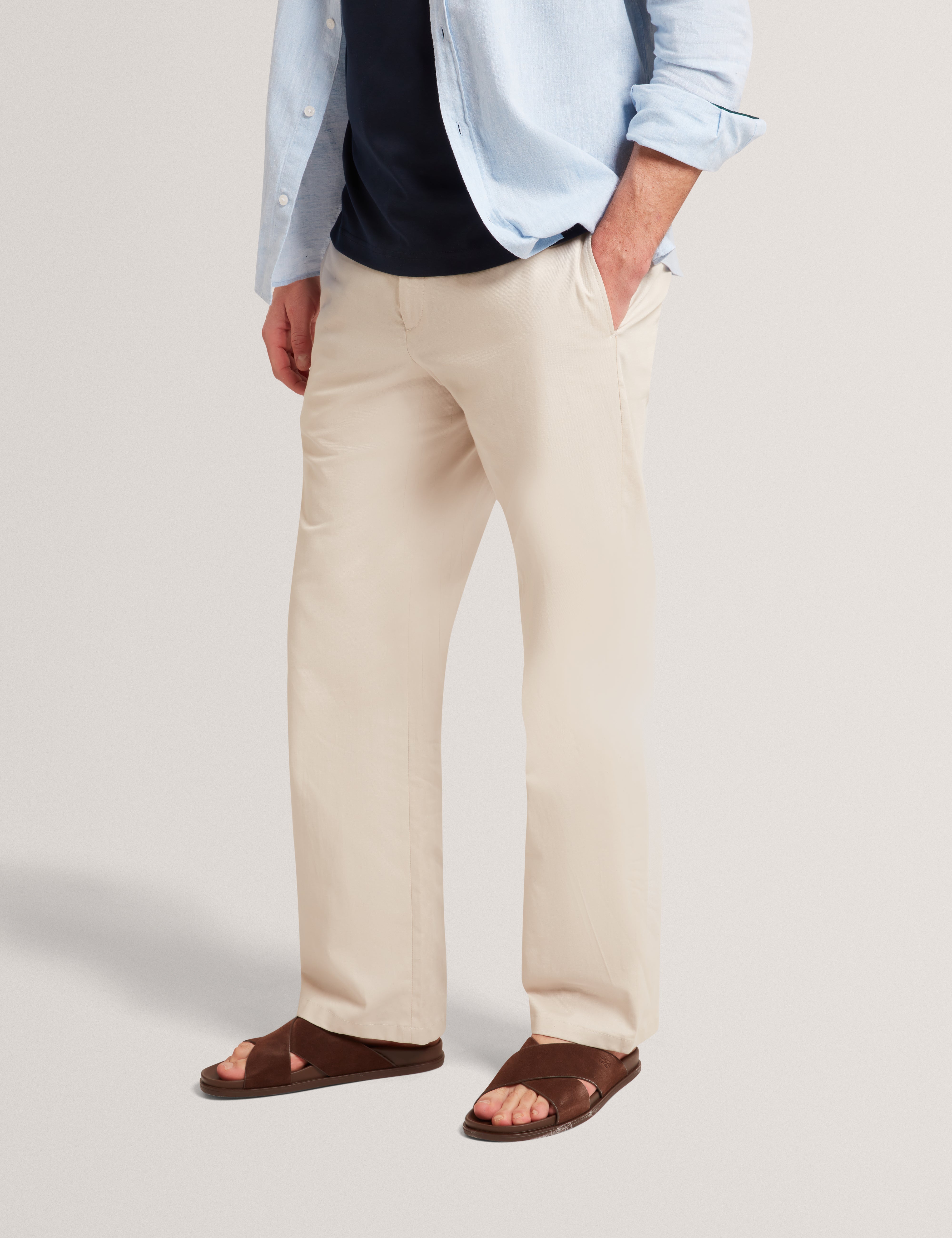 Maurce Straight Leg Linen Blend Trouser Natural