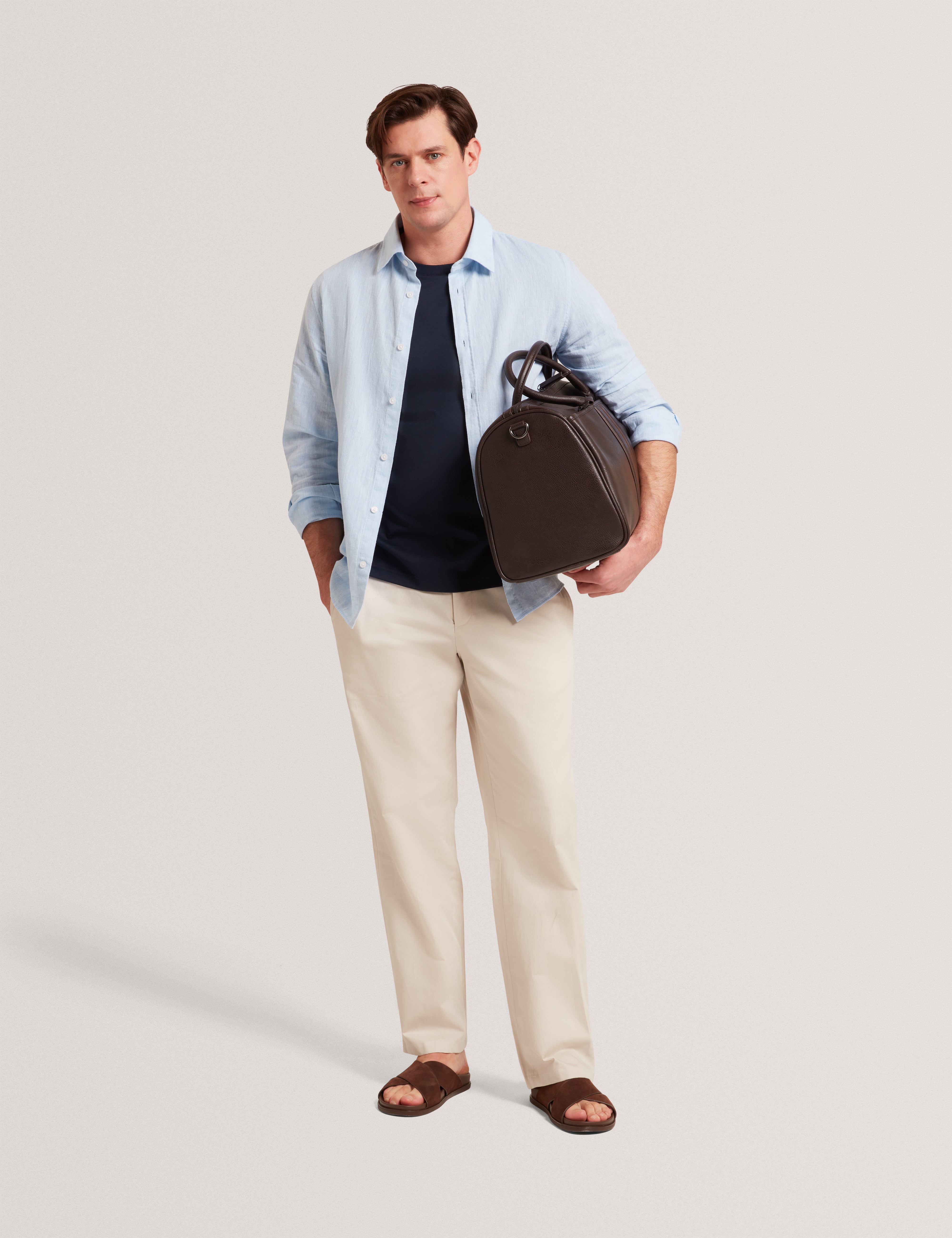 Maurce Straight Leg Linen Blend Trouser Natural
