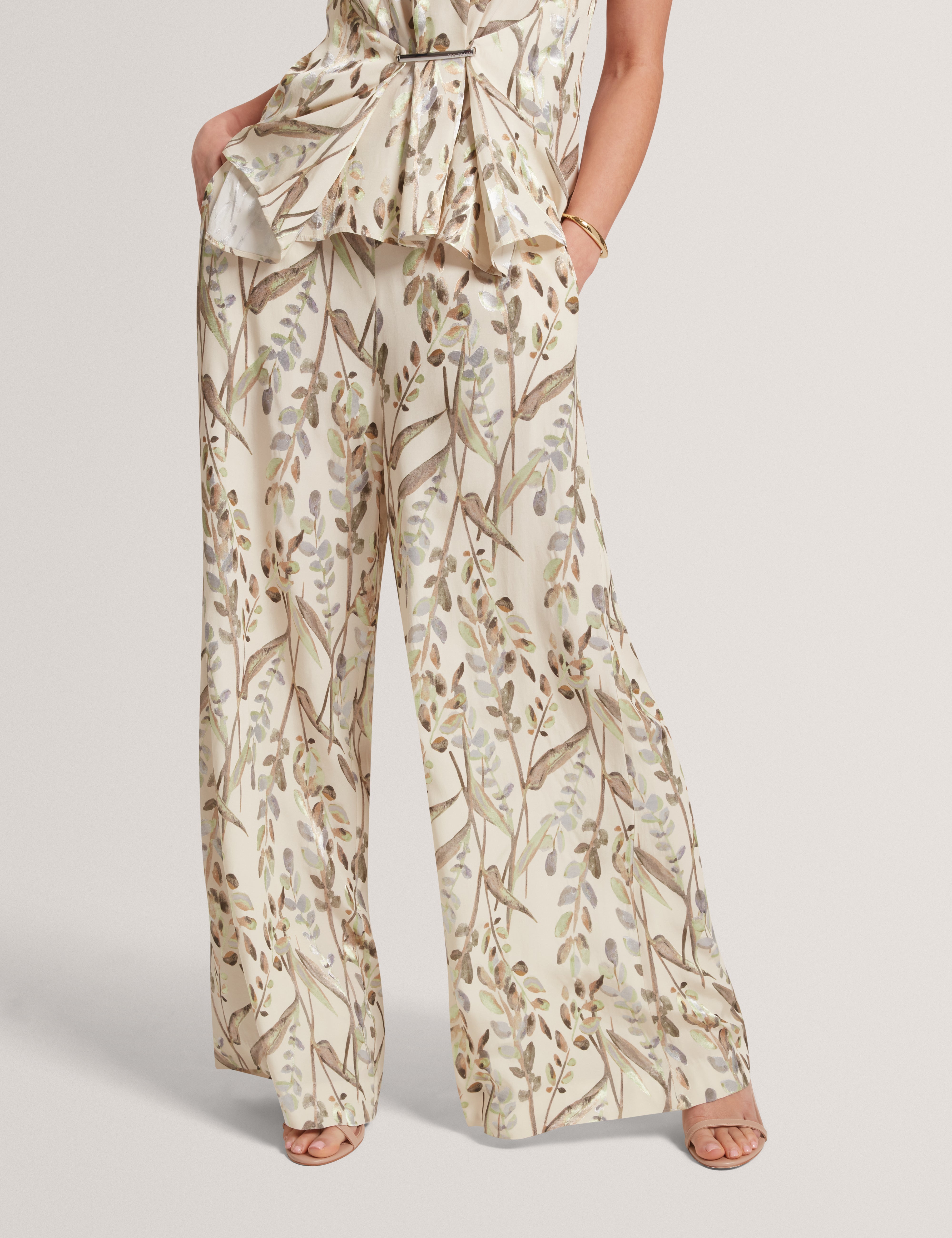 Susski Viscose Jacquard Wide Leg Trouser Natural