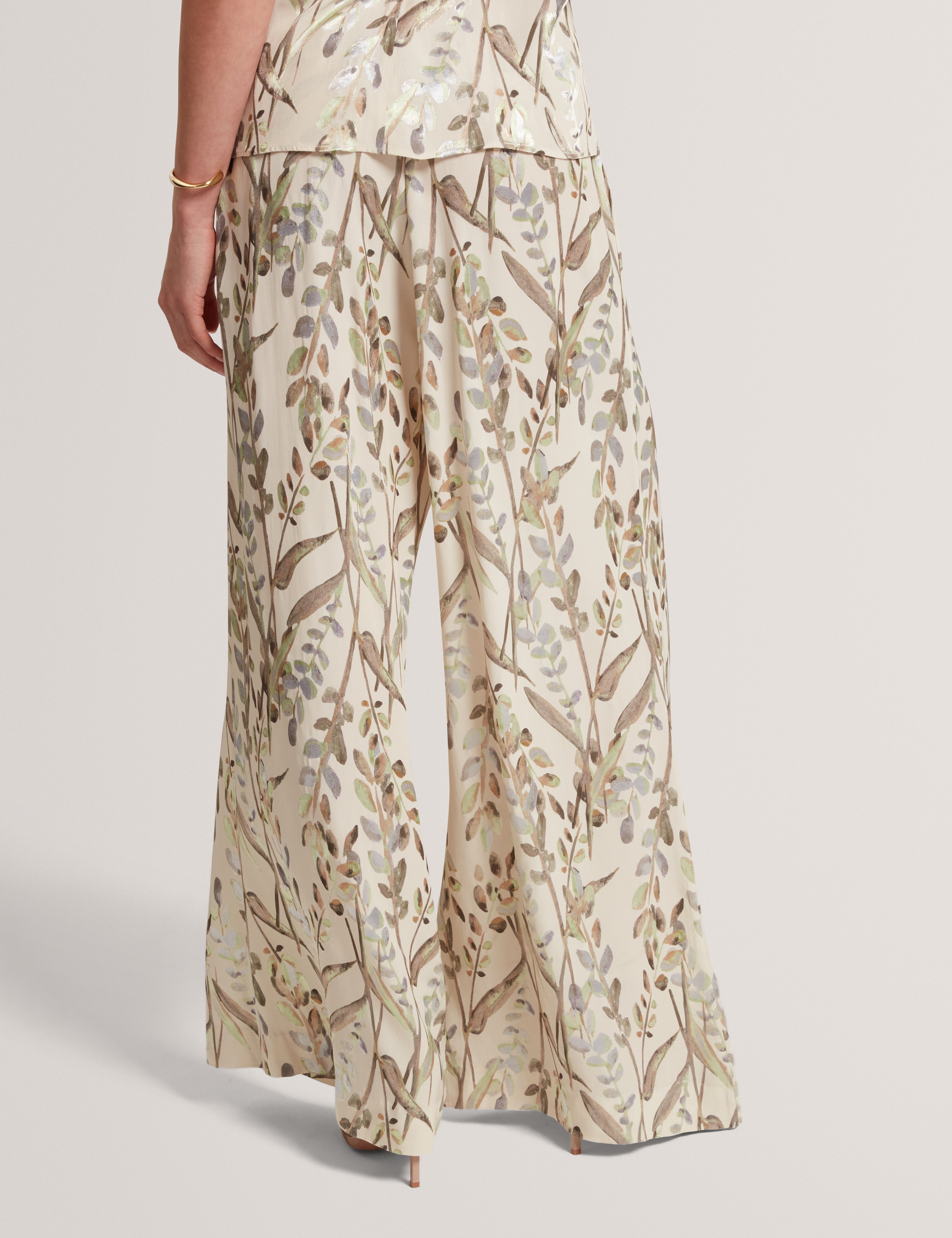 Susski Viscose Jacquard Wide Leg Trouser Natural