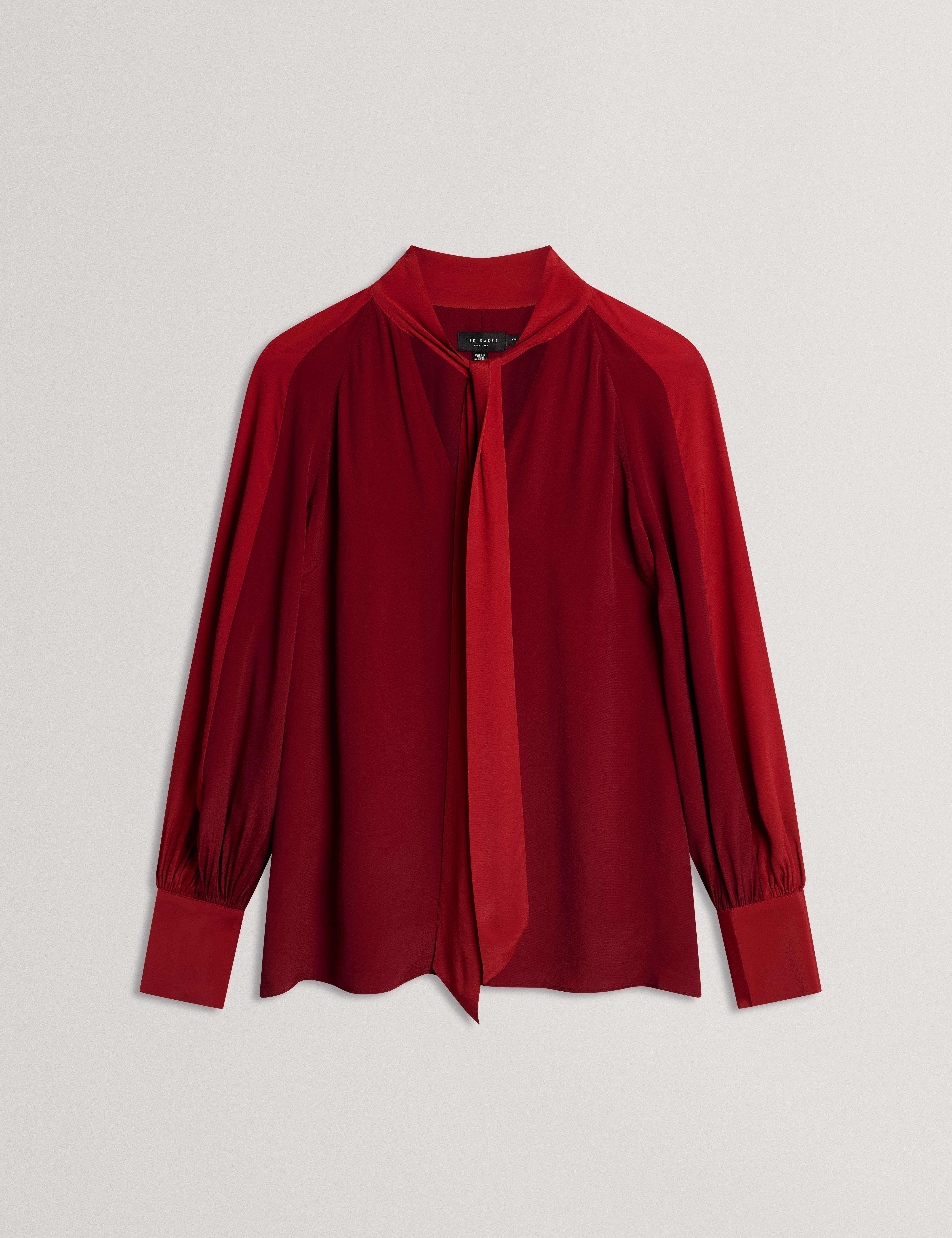 Nehli Tie Neck Long Sleeve Blouse Dk-Red