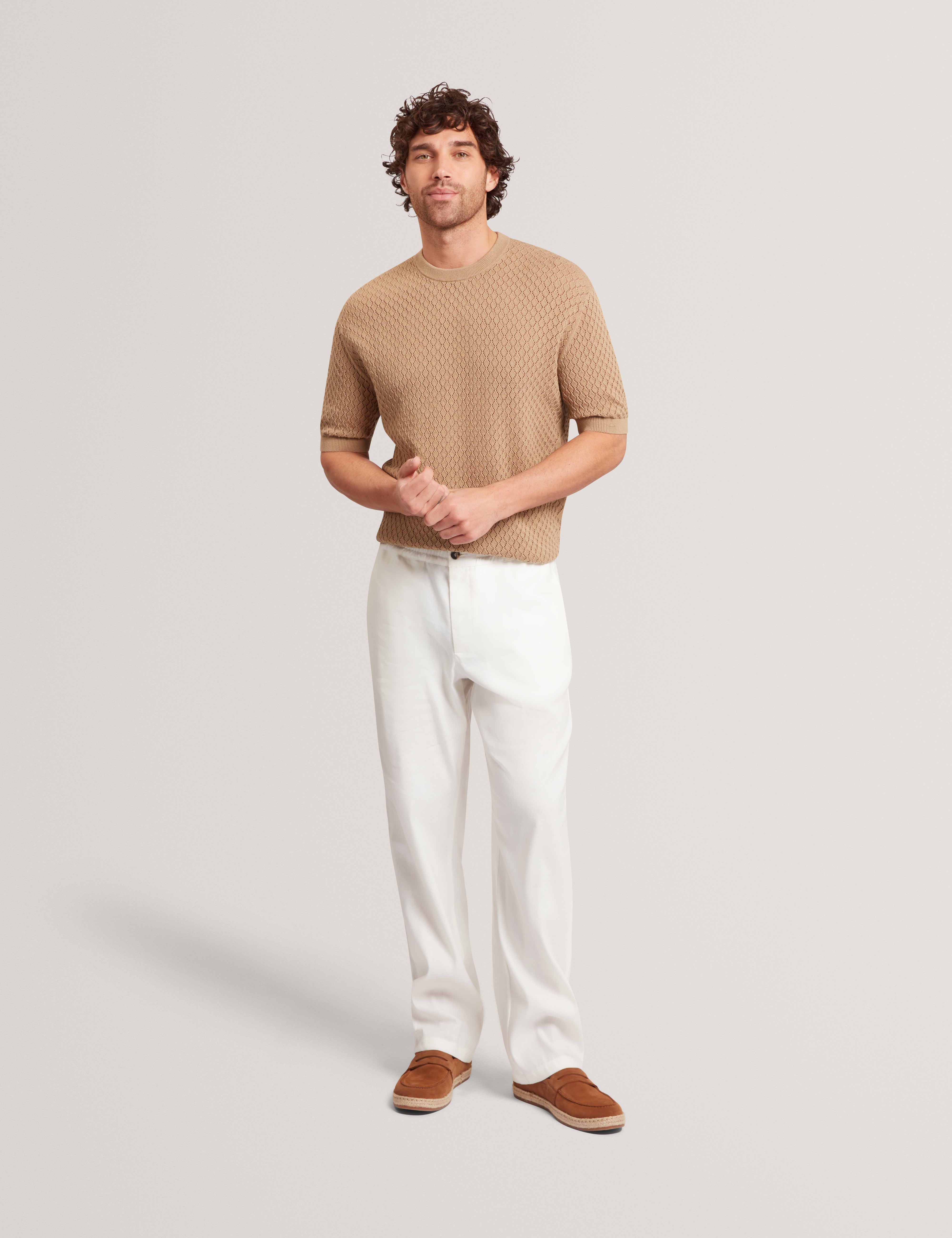 Ferriss Ss Relaxed Fit Crochet T-Shirt Lt-Brown