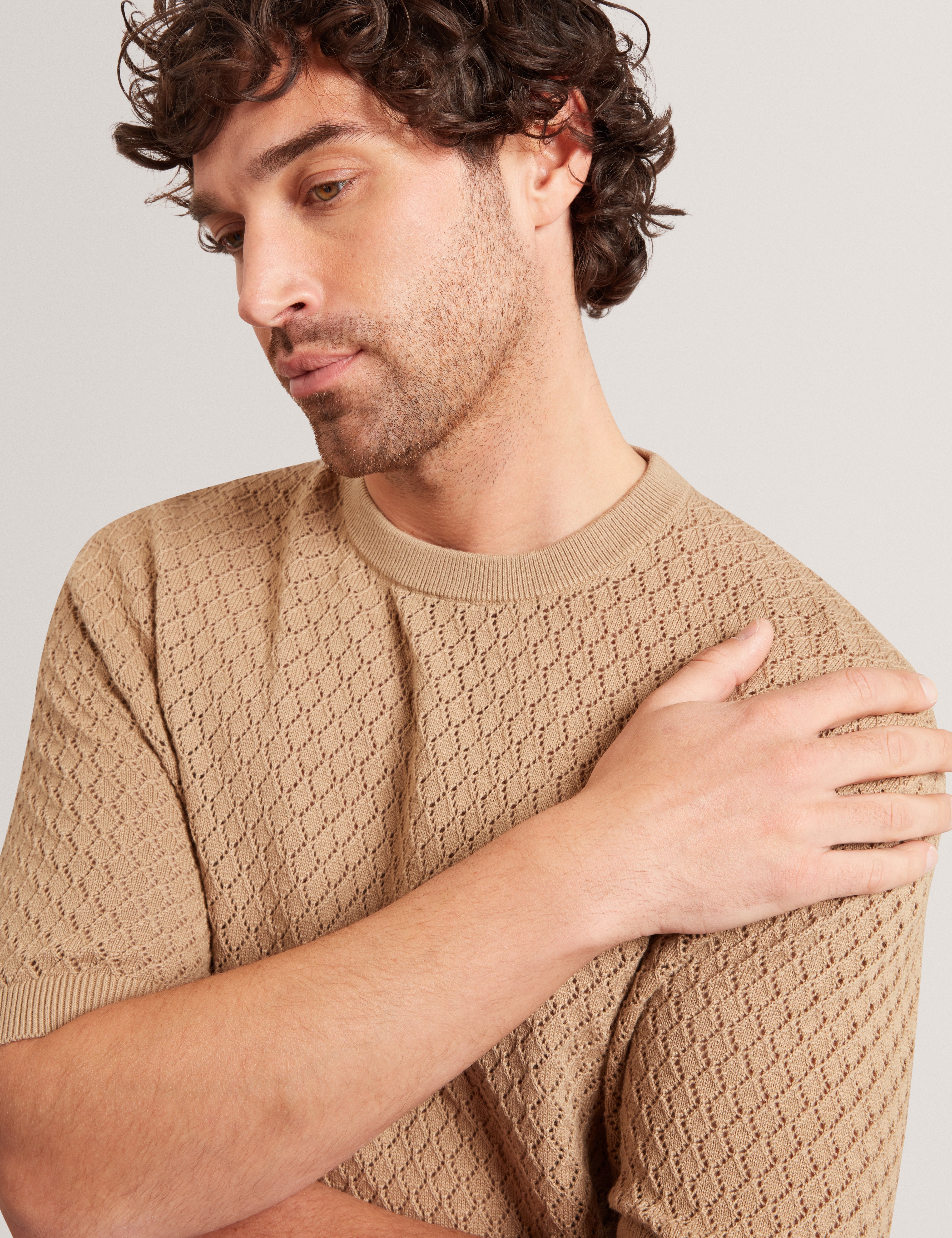 Ferriss Ss Relaxed Fit Crochet T-Shirt Lt-Brown