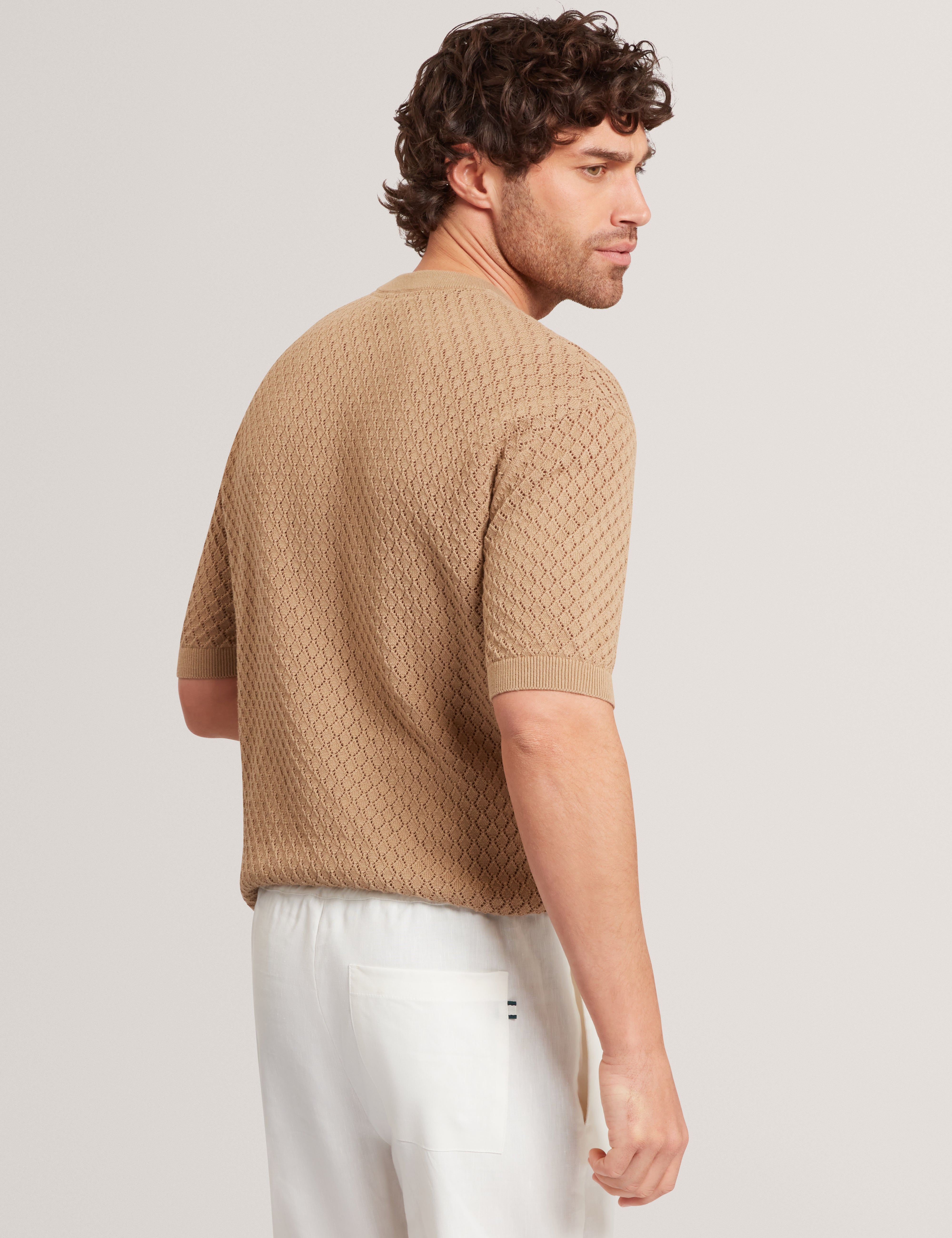 Ferriss Ss Relaxed Fit Crochet T-Shirt Lt-Brown