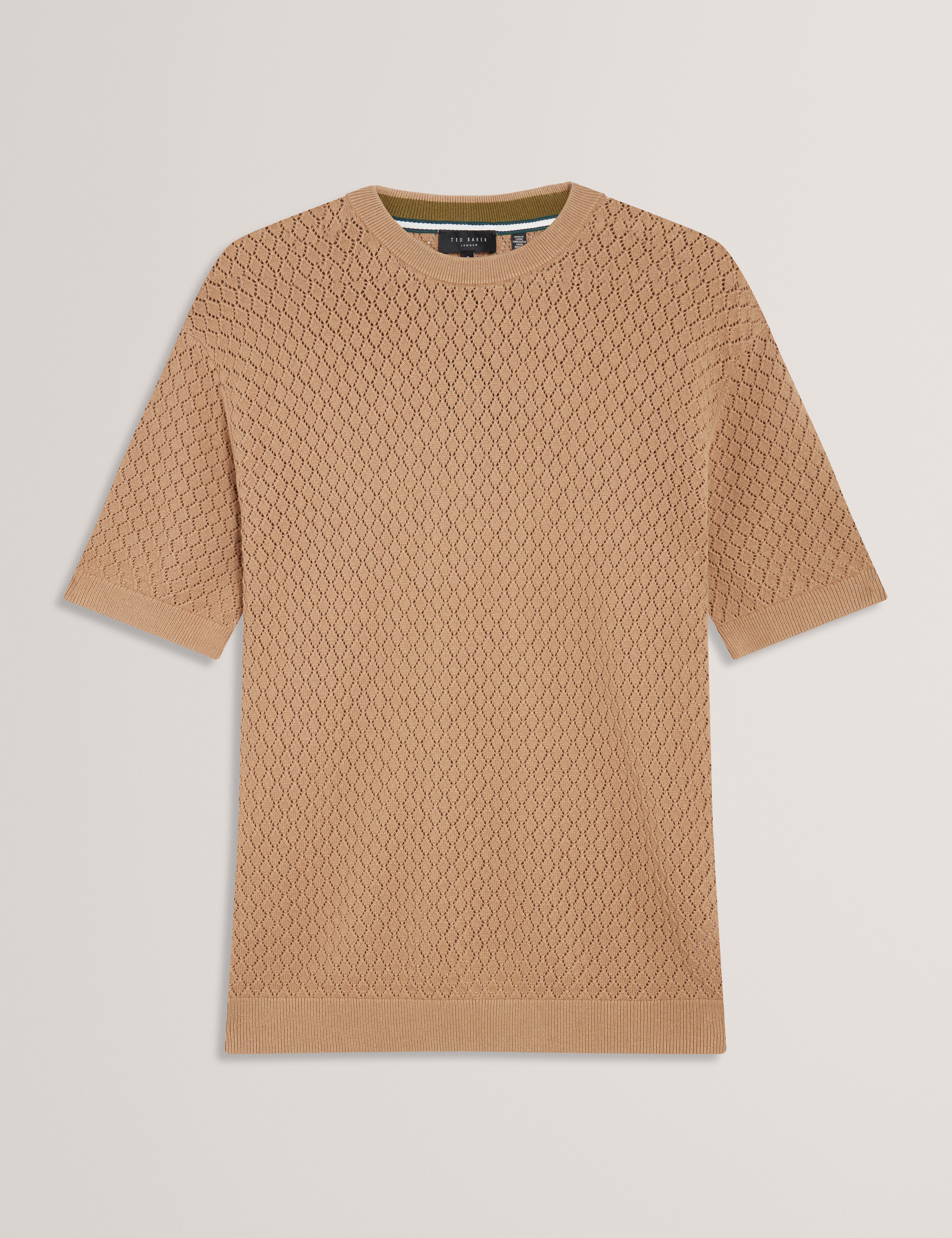 Ferriss Ss Relaxed Fit Crochet T-Shirt Lt-Brown