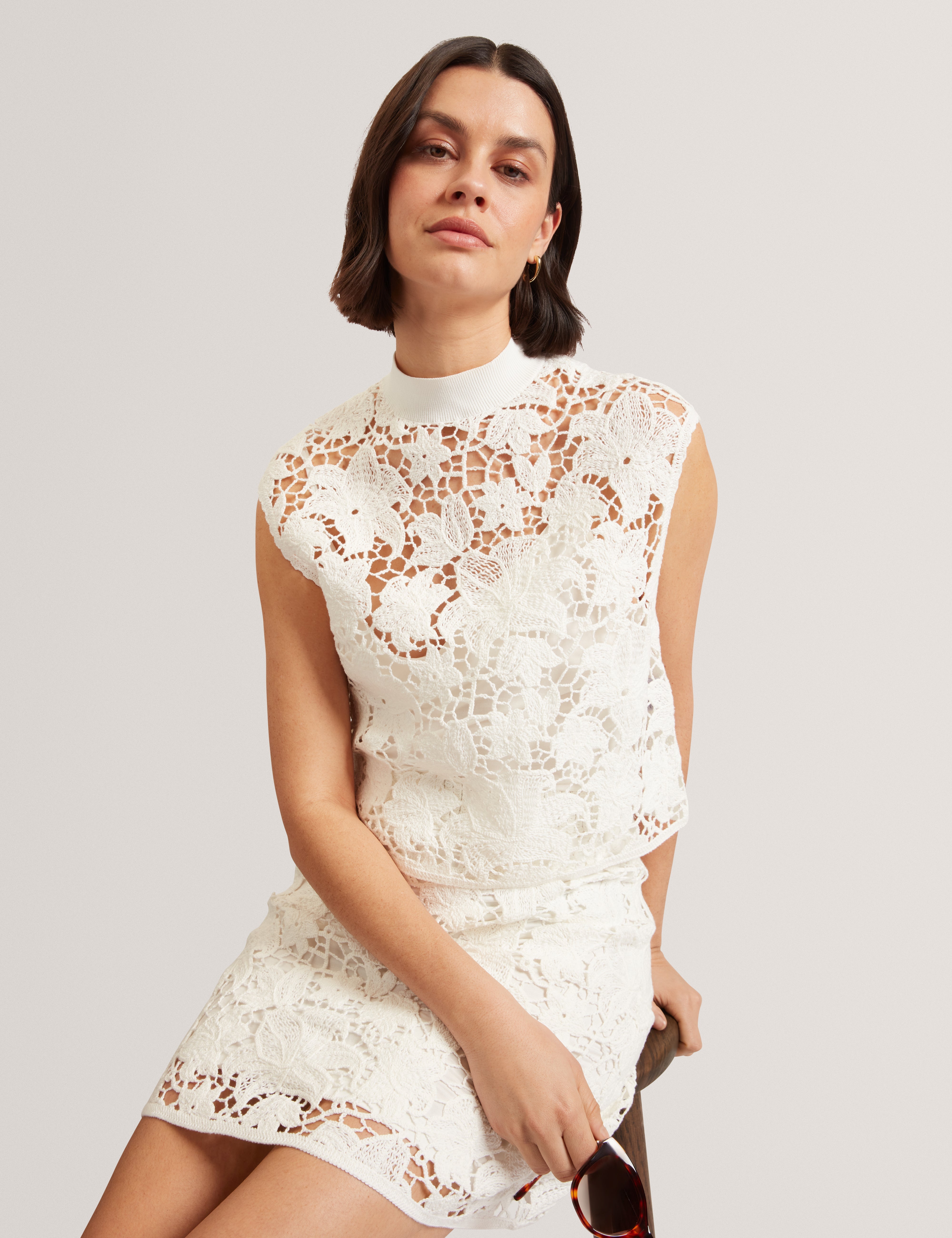 Aenabet Cropped Crochet Top Ivory