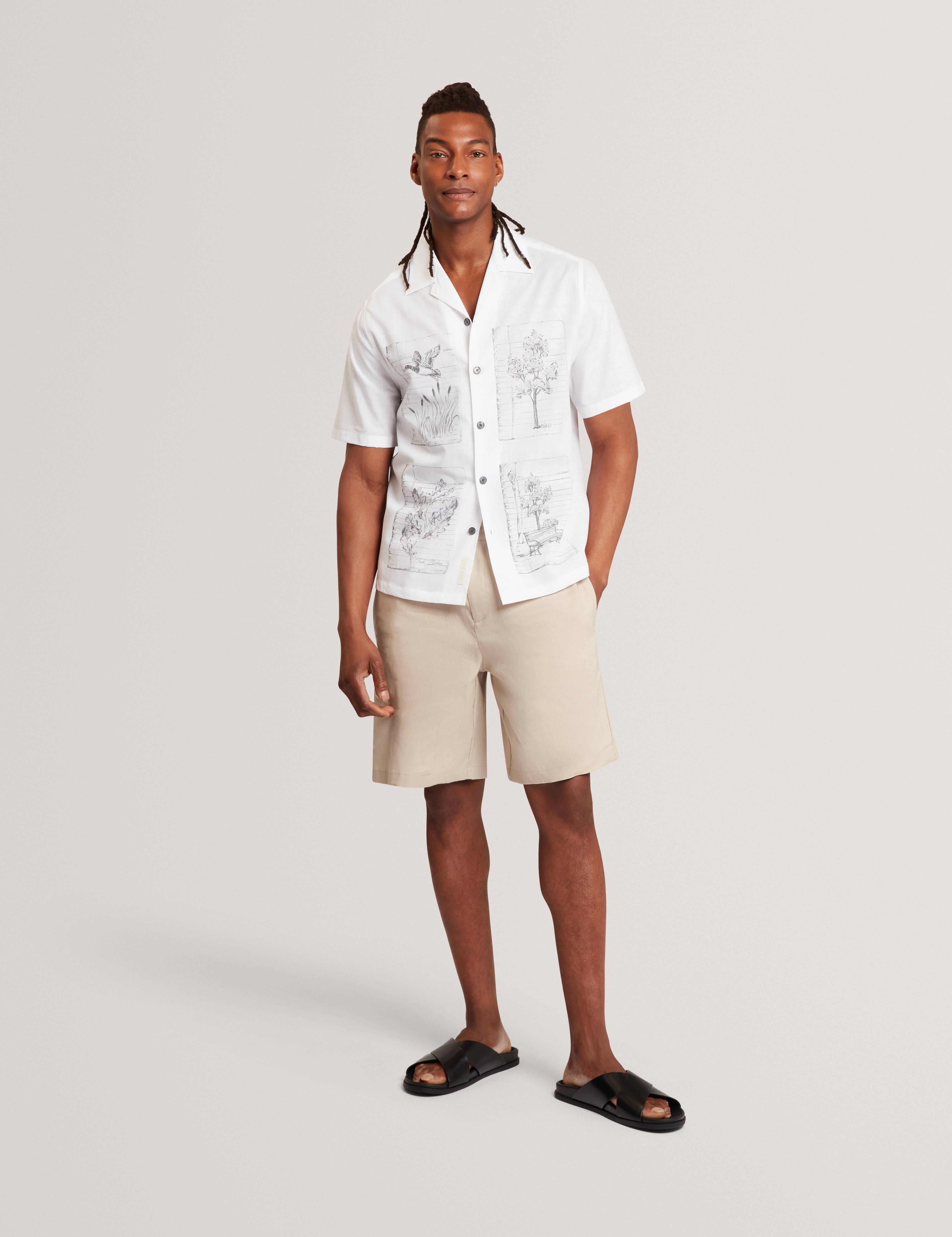 Gallagr Ss Relaxed Box Print Shirt White