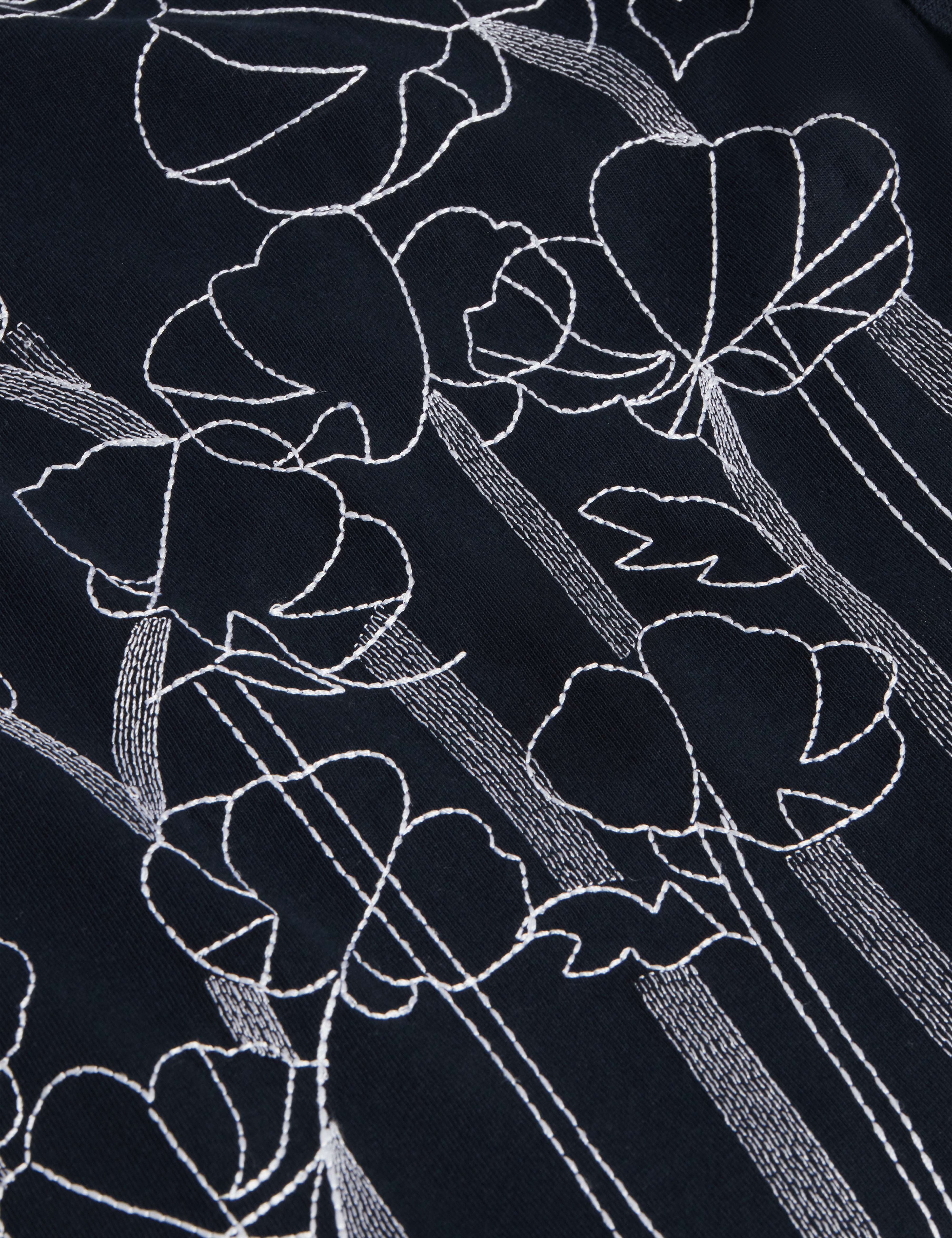 Actton Short Sleeve Floral Embroidered Button Through Polo Shirt Navy