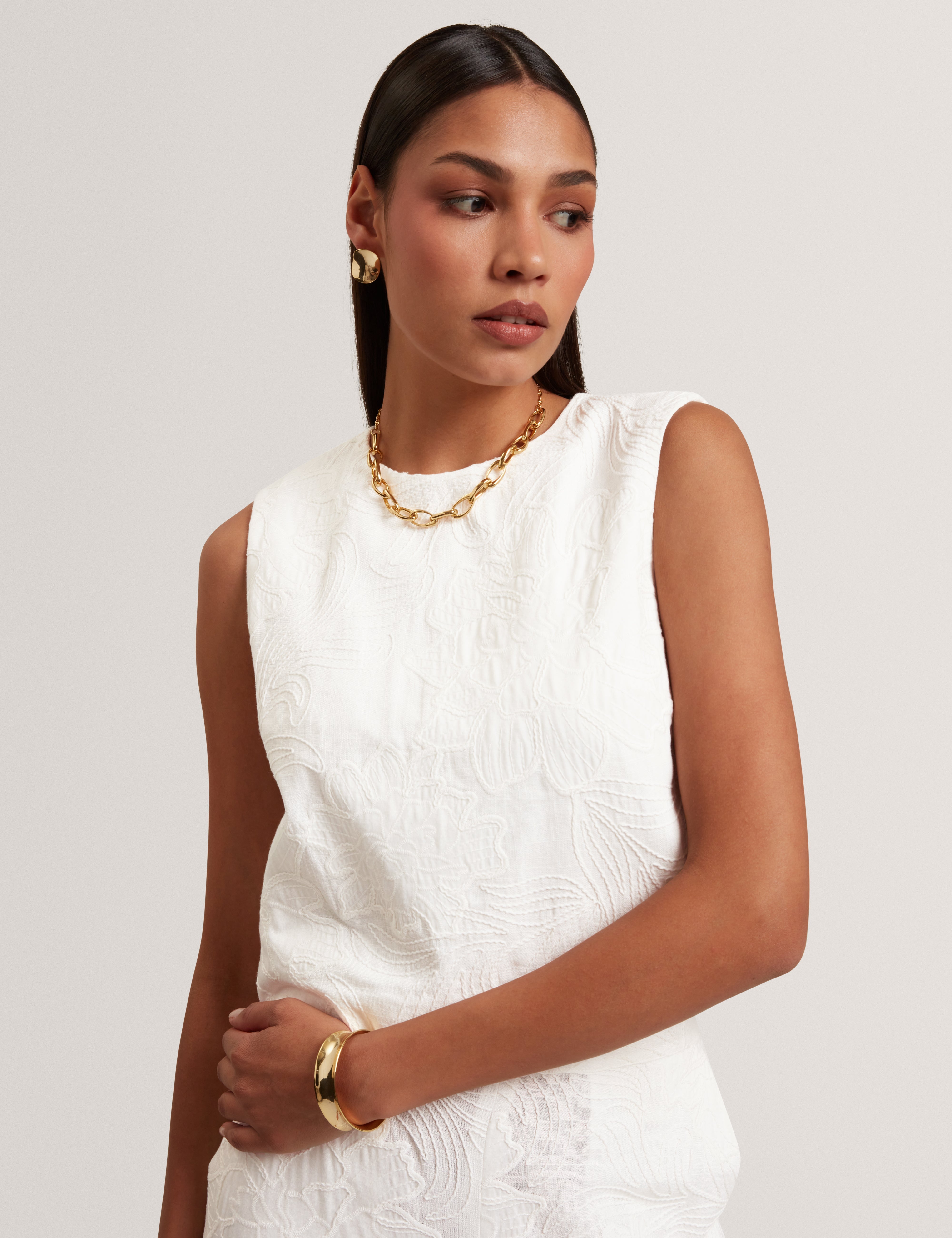 Embelia Embroidered Sleeveless Top White