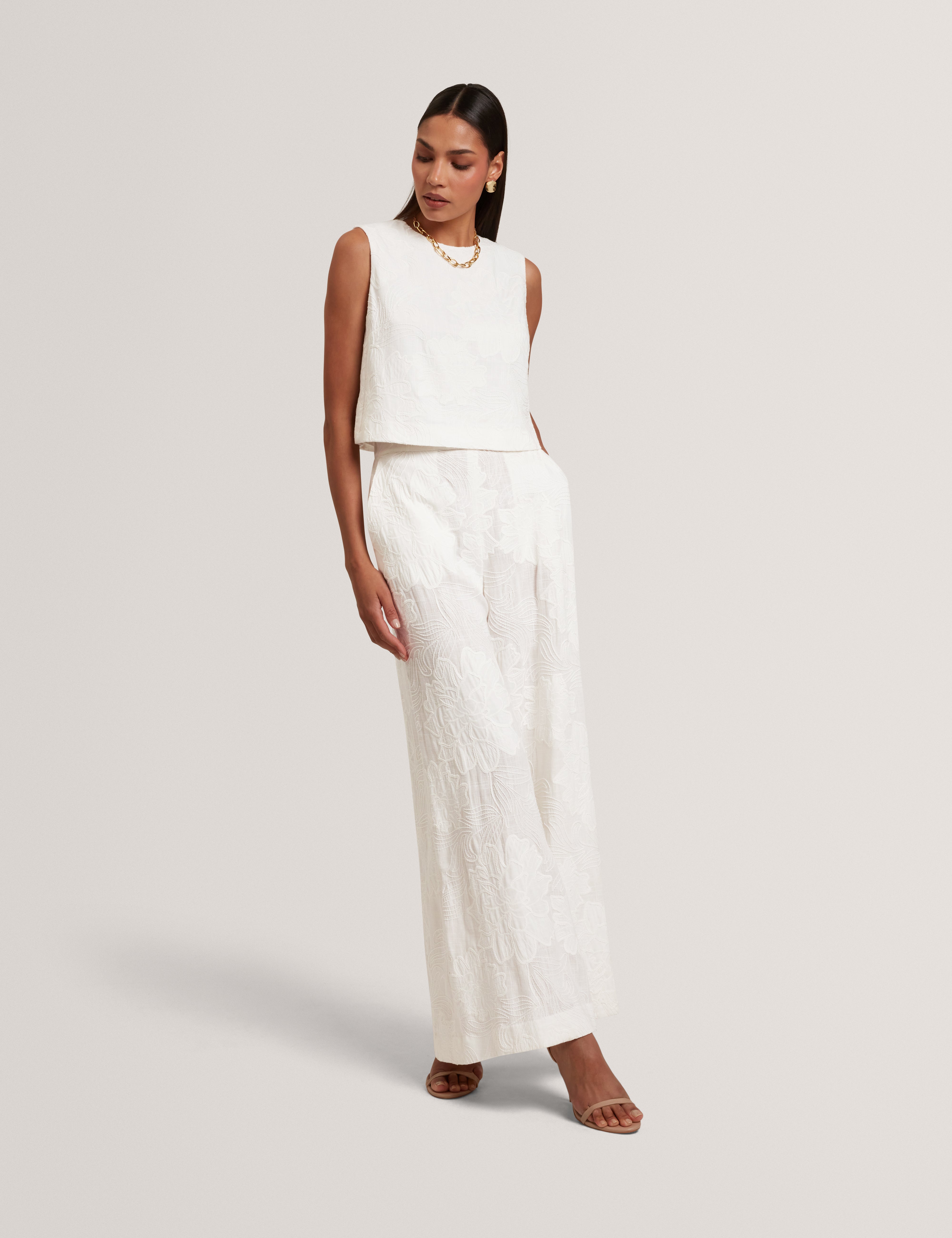 Embelia Embroidered Sleeveless Top White