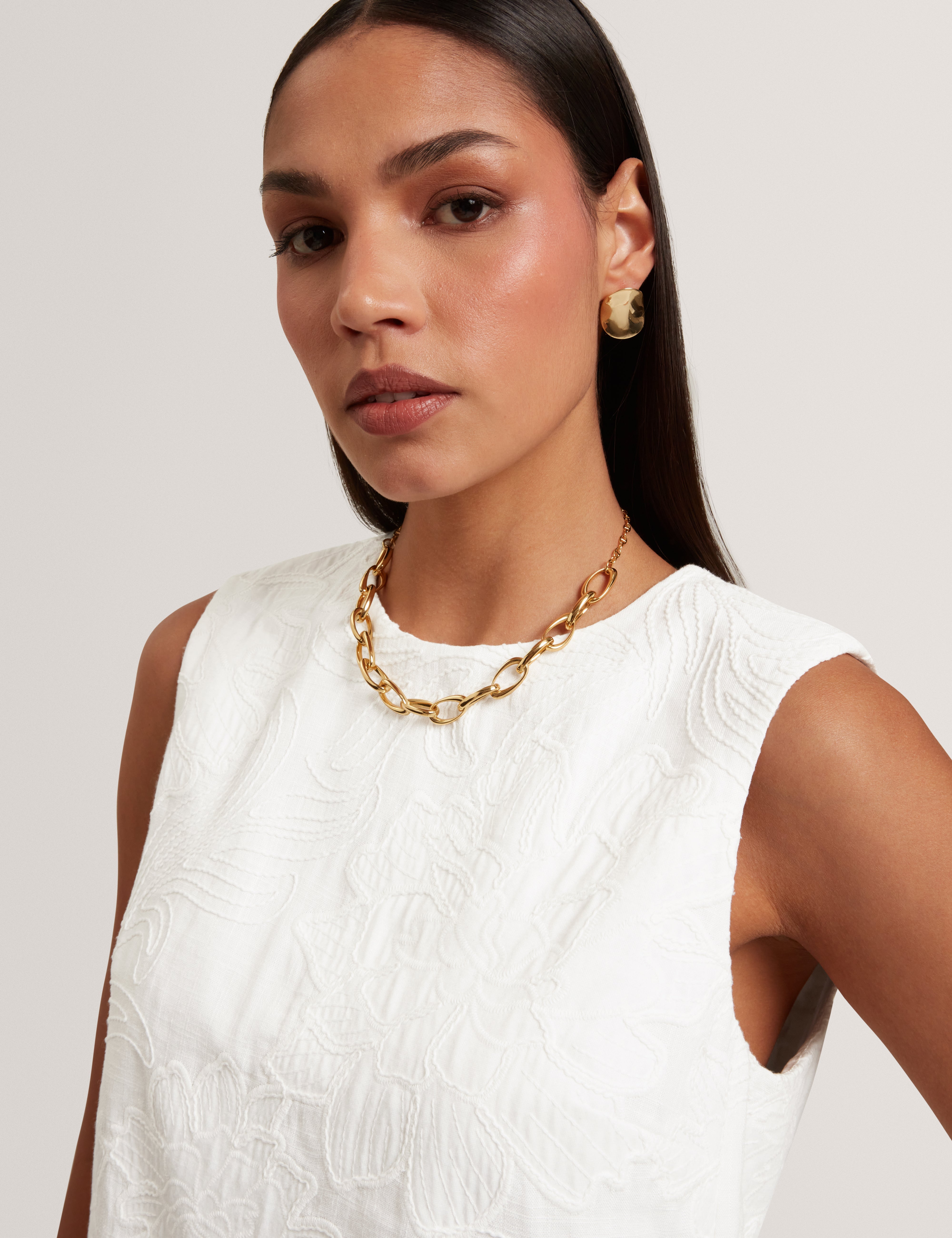 Embelia Embroidered Sleeveless Top White