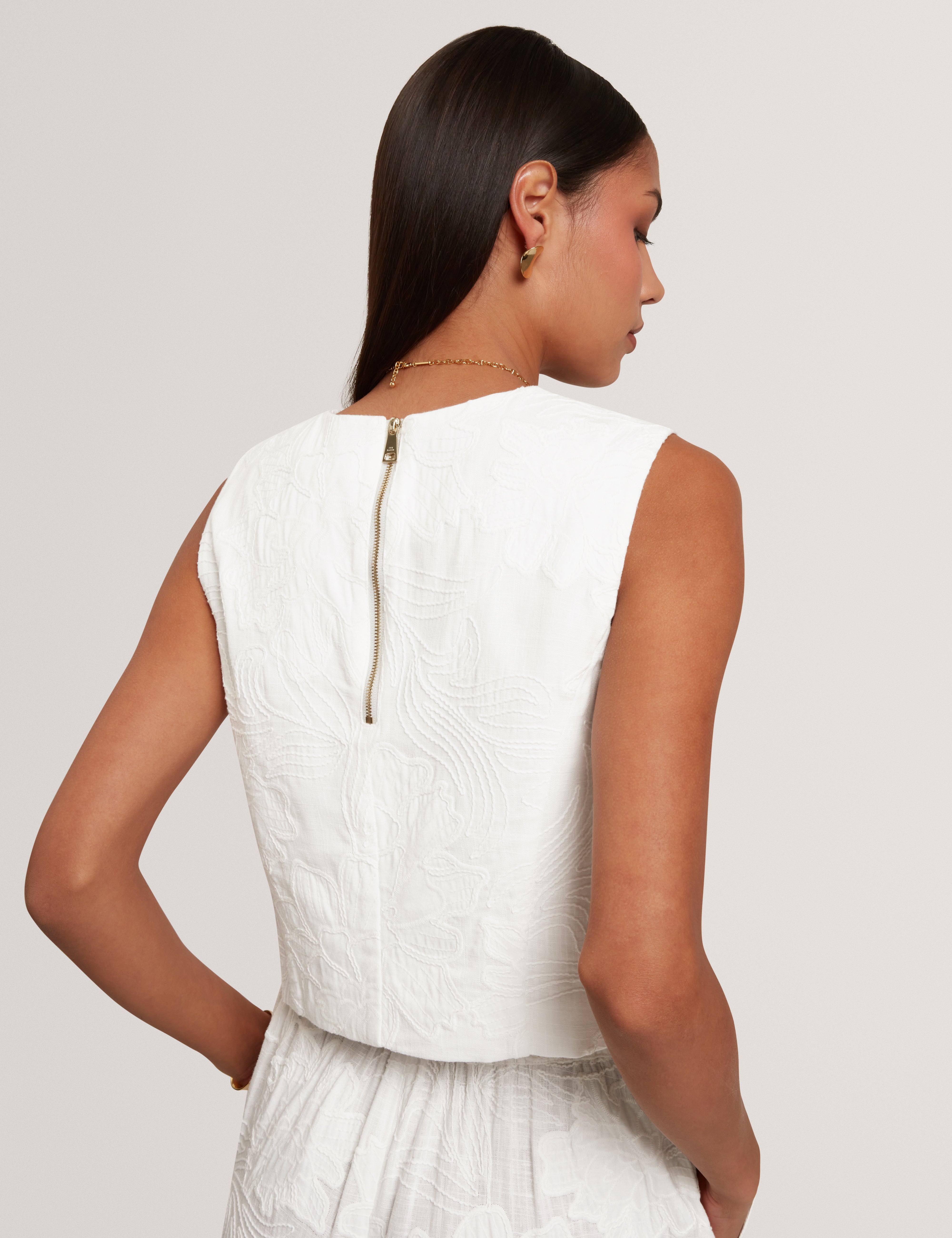 Embelia Embroidered Sleeveless Top White