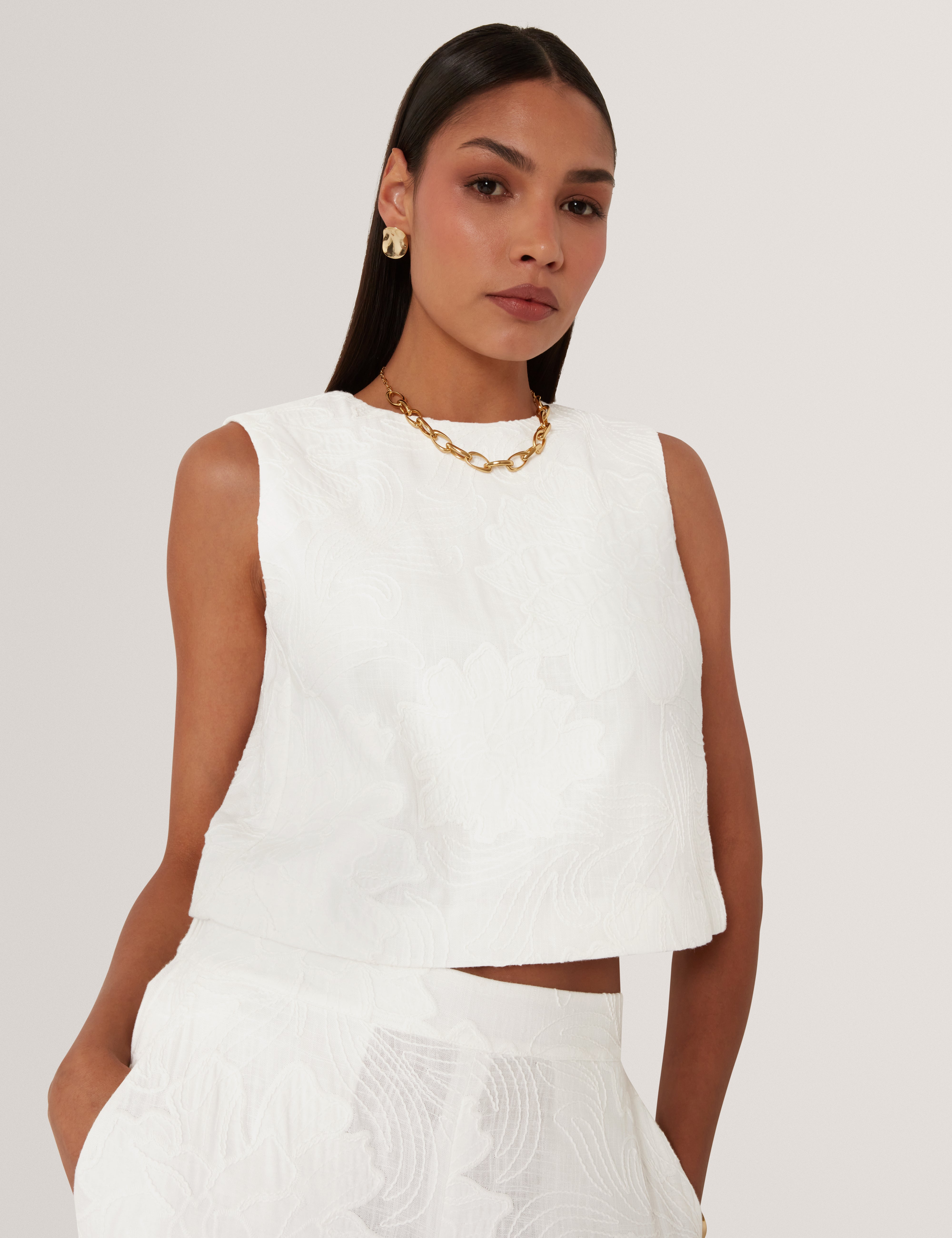 Embelia Embroidered Sleeveless Top White