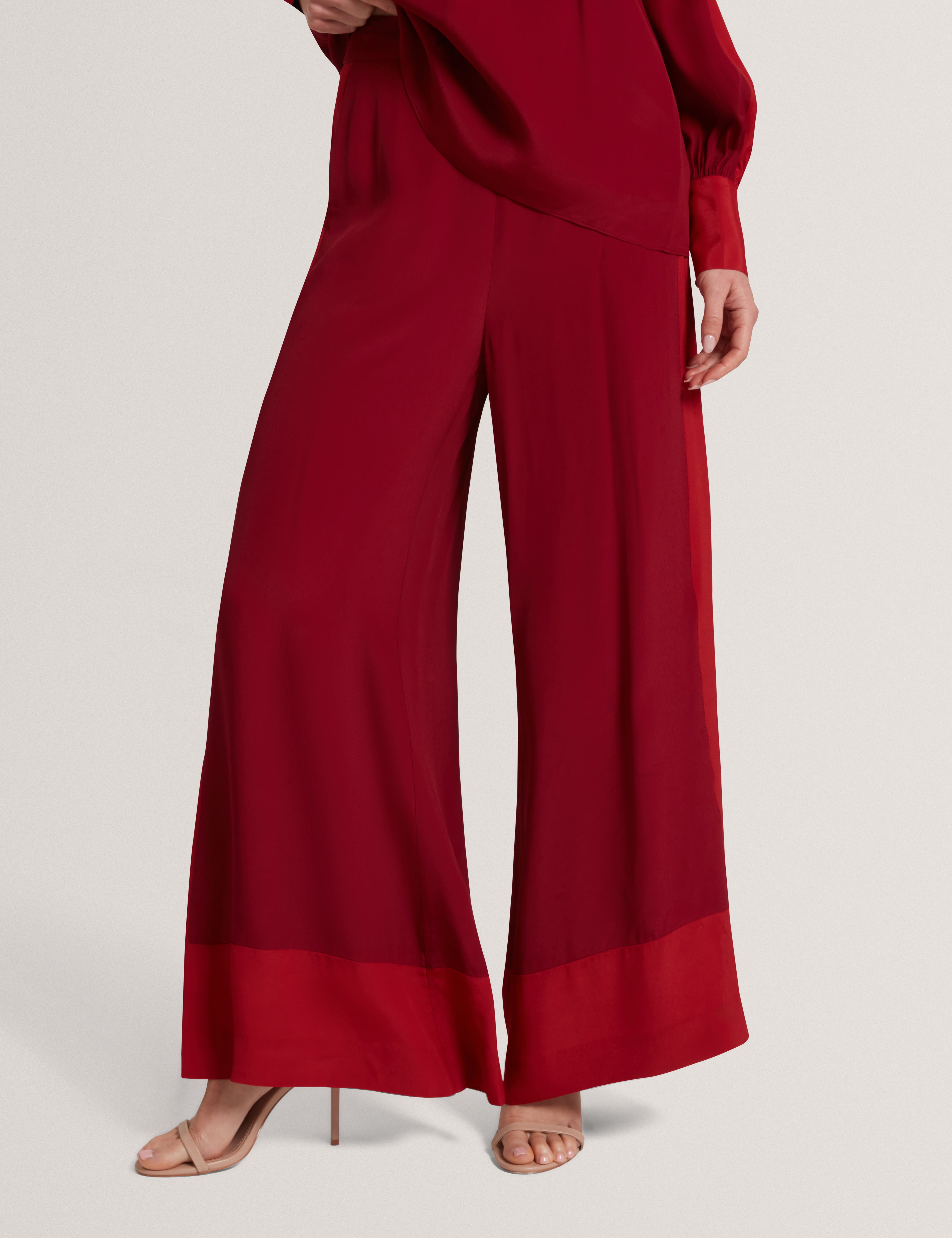 Miranna Colour Block Wide Leg Trouser Dk-Red