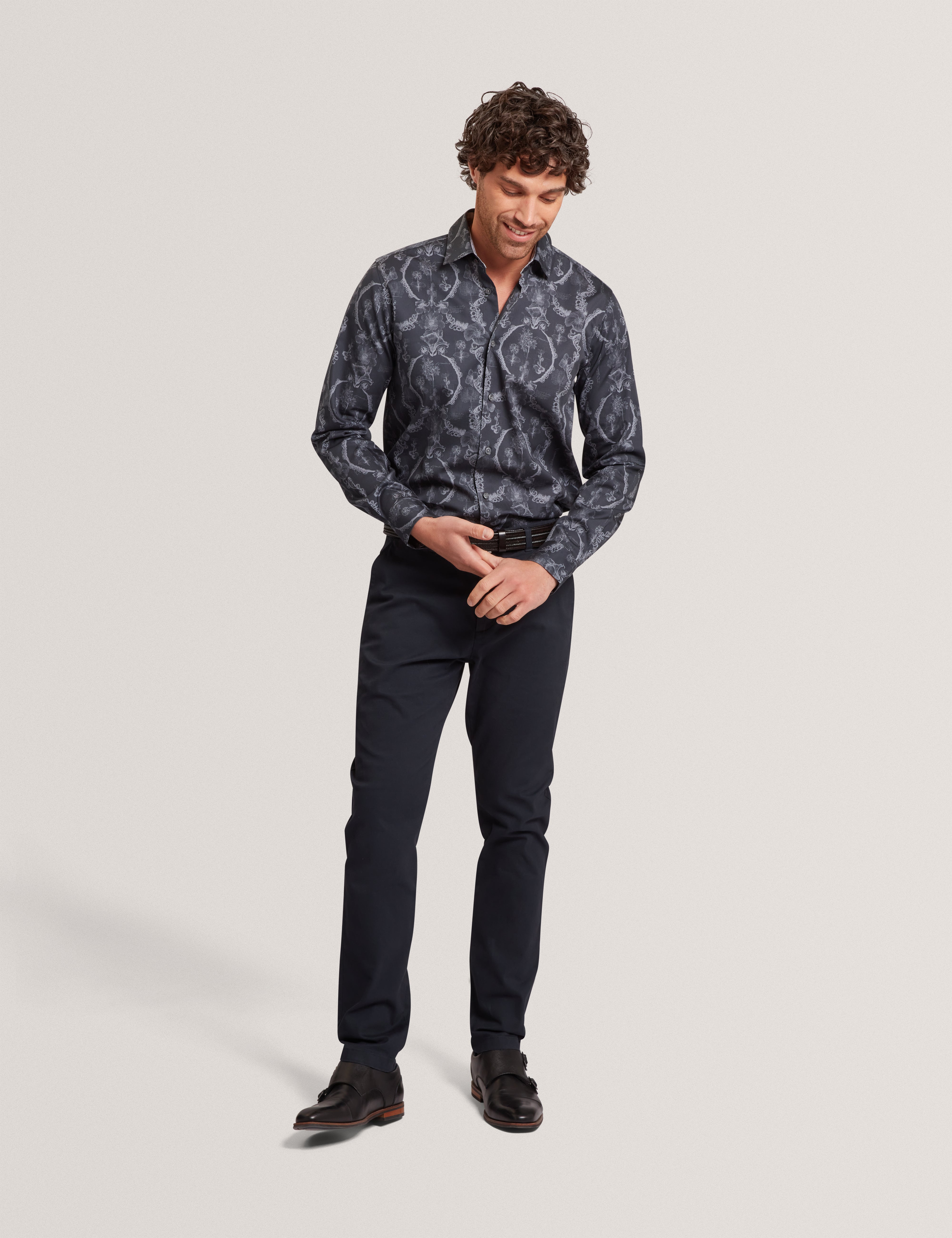 Baddley Long Sleeve Regular Lace Print Shirt Navy