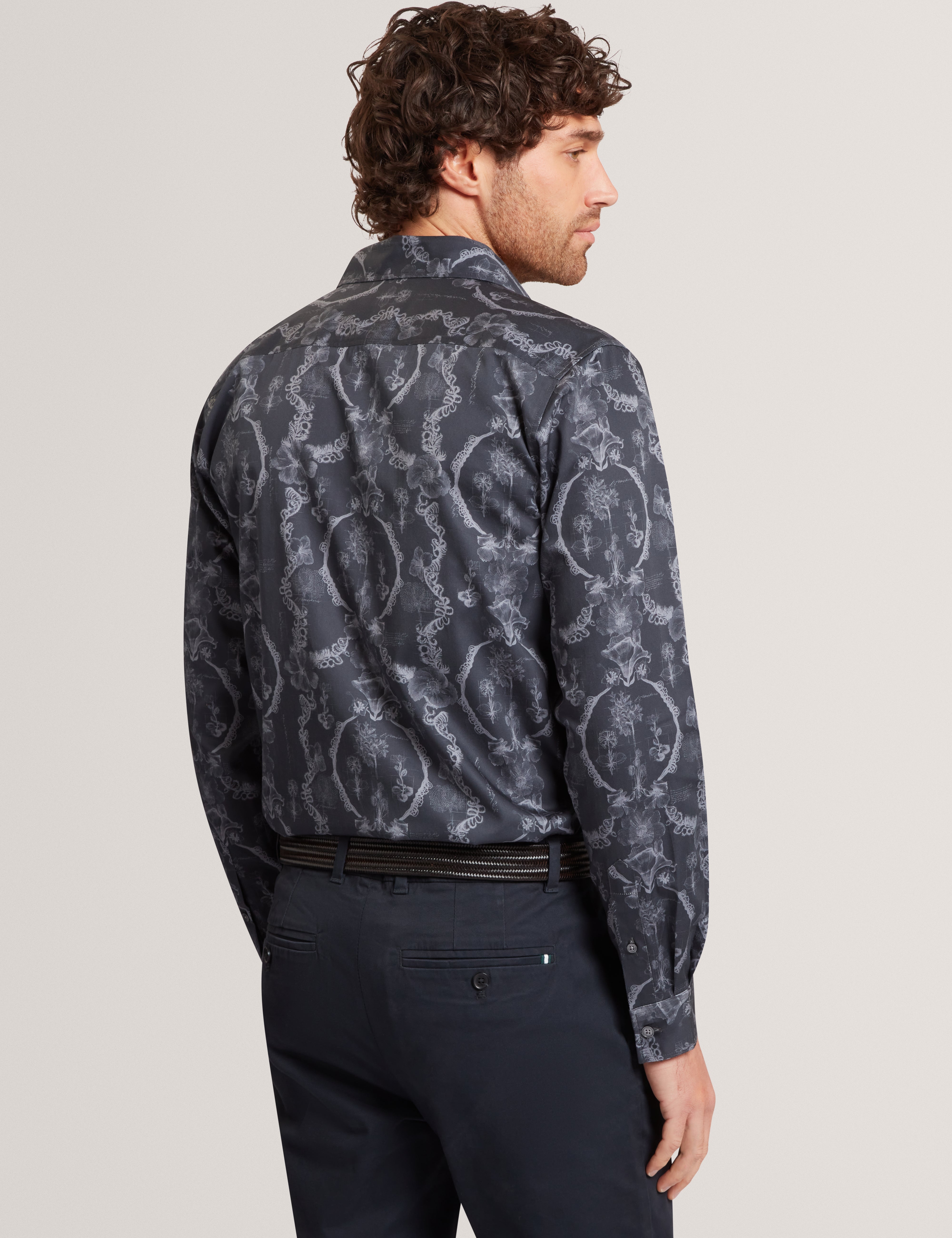 Baddley Long Sleeve Regular Lace Print Shirt Navy