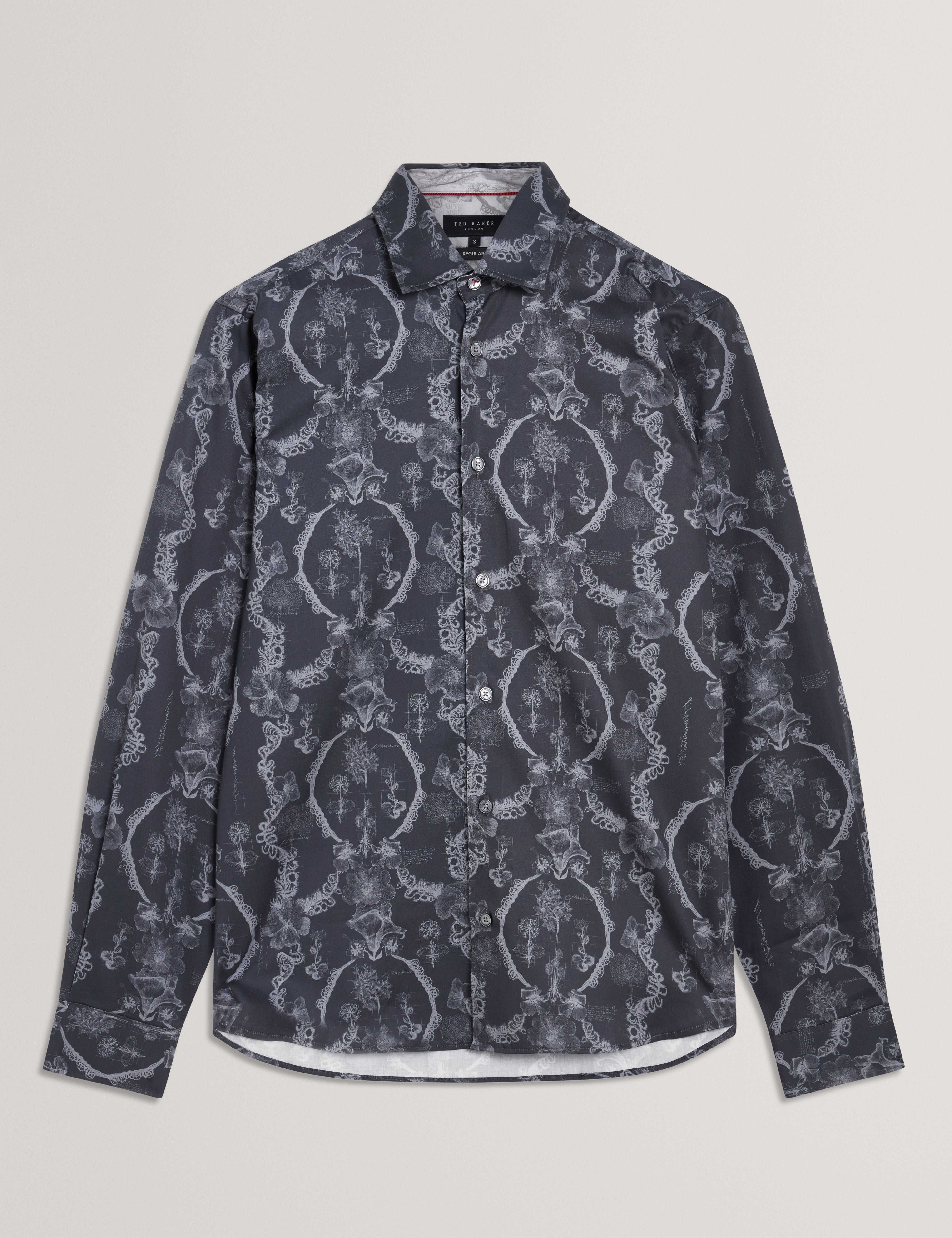 Baddley Long Sleeve Regular Lace Print Shirt Navy