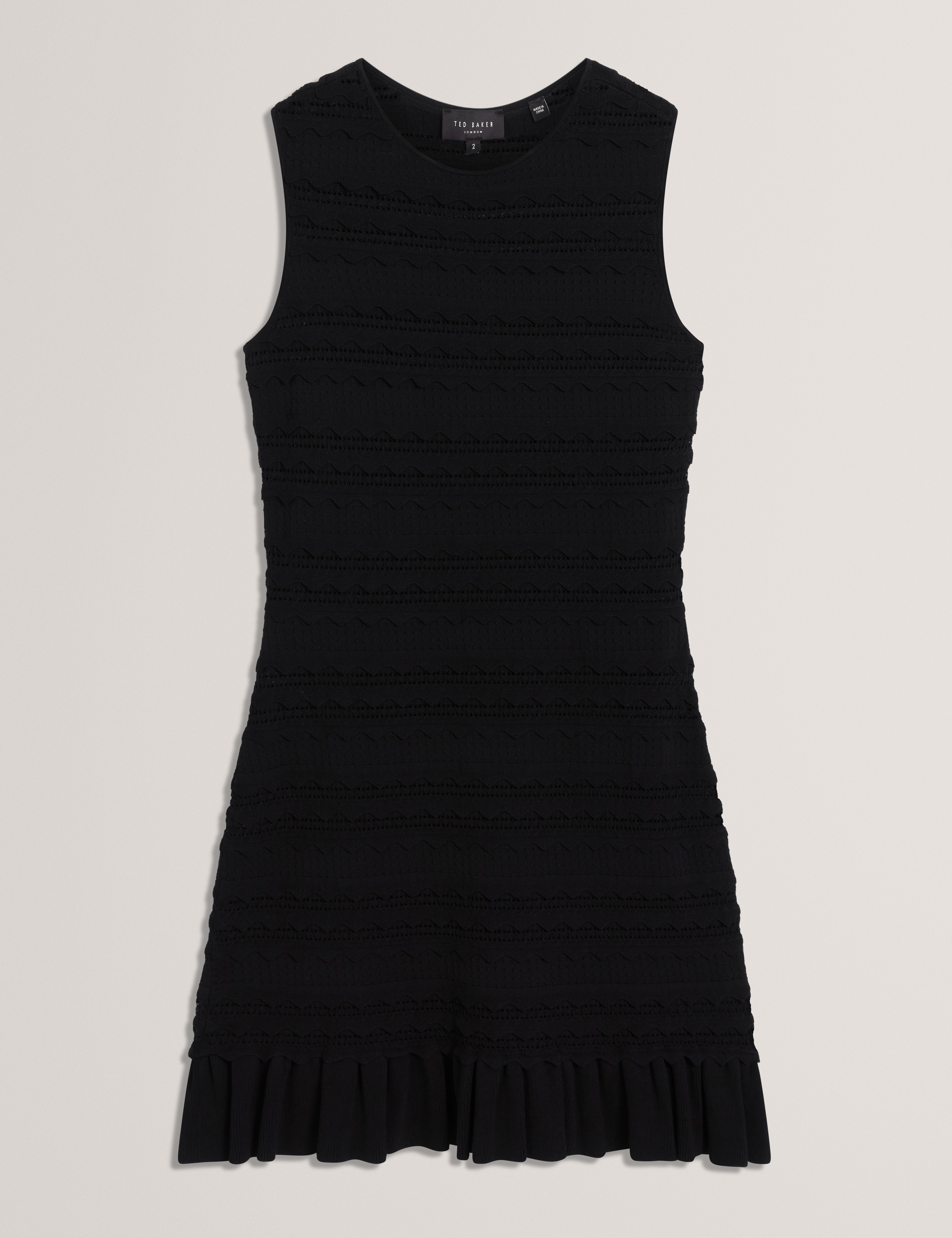 Avela Knitted Mini Dress With Frill Detail Black