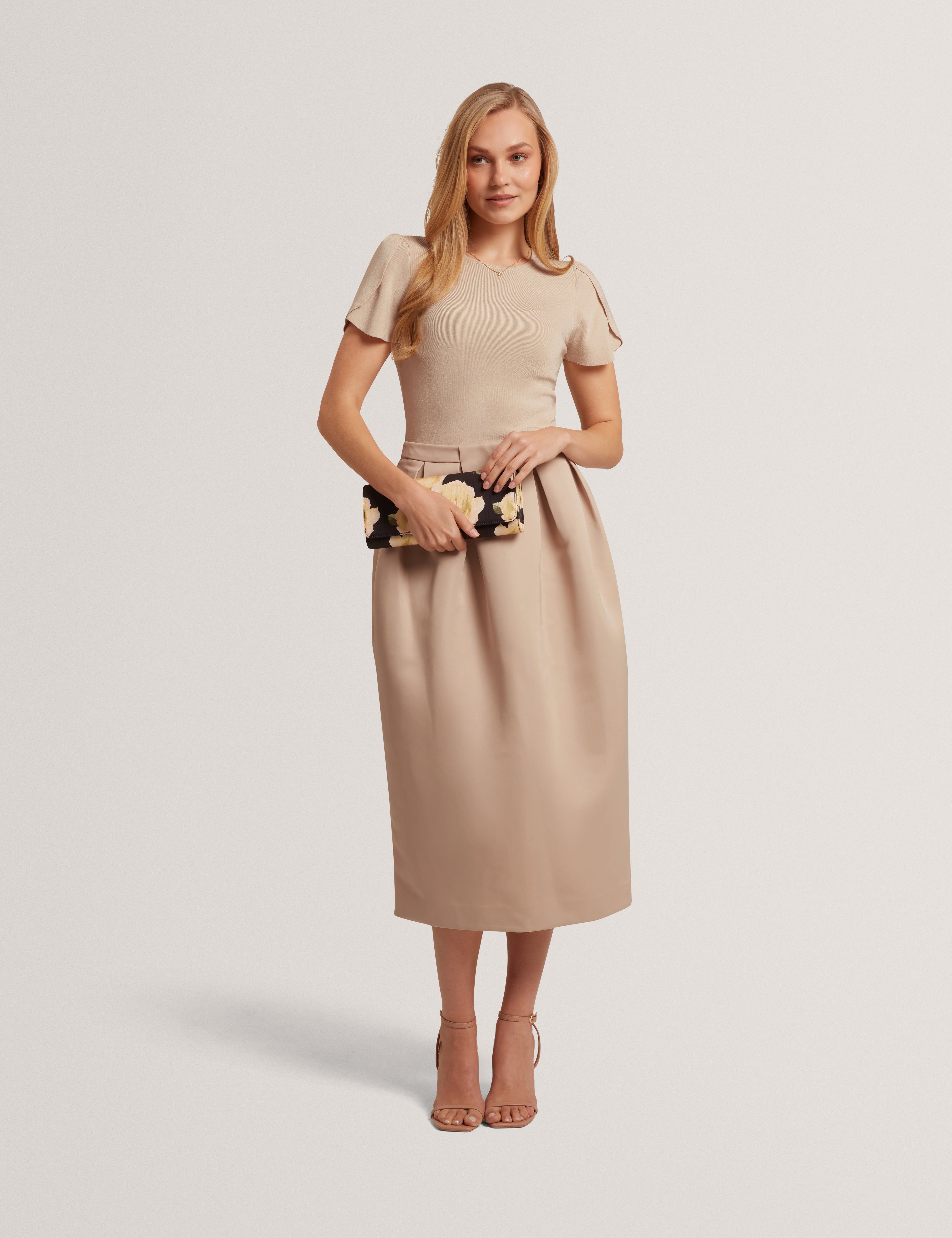 Evanie Mockable Tulip Sleeve Midi Dress Natural