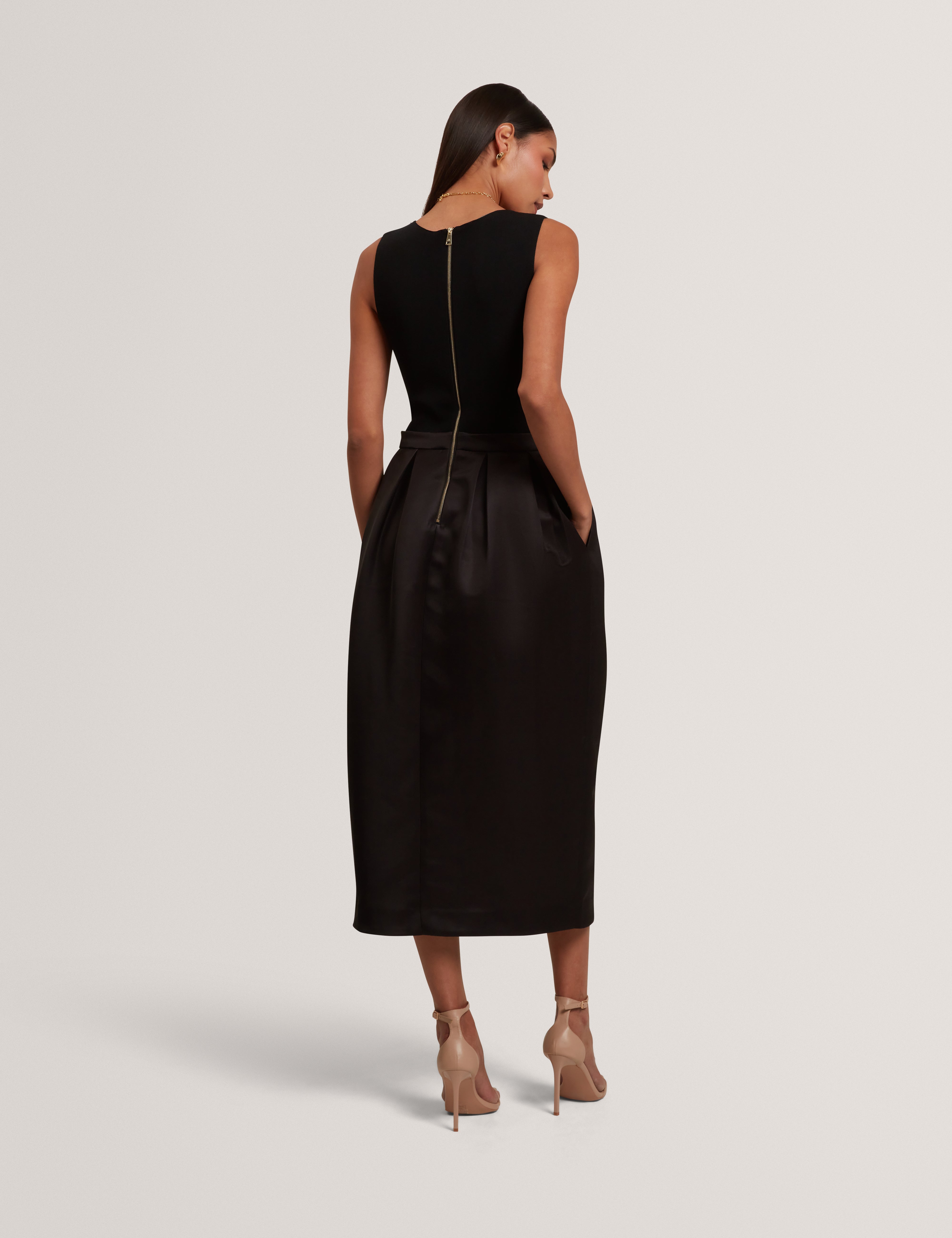 Verinie Mockable Midi Dress With Printed Skirt Black
