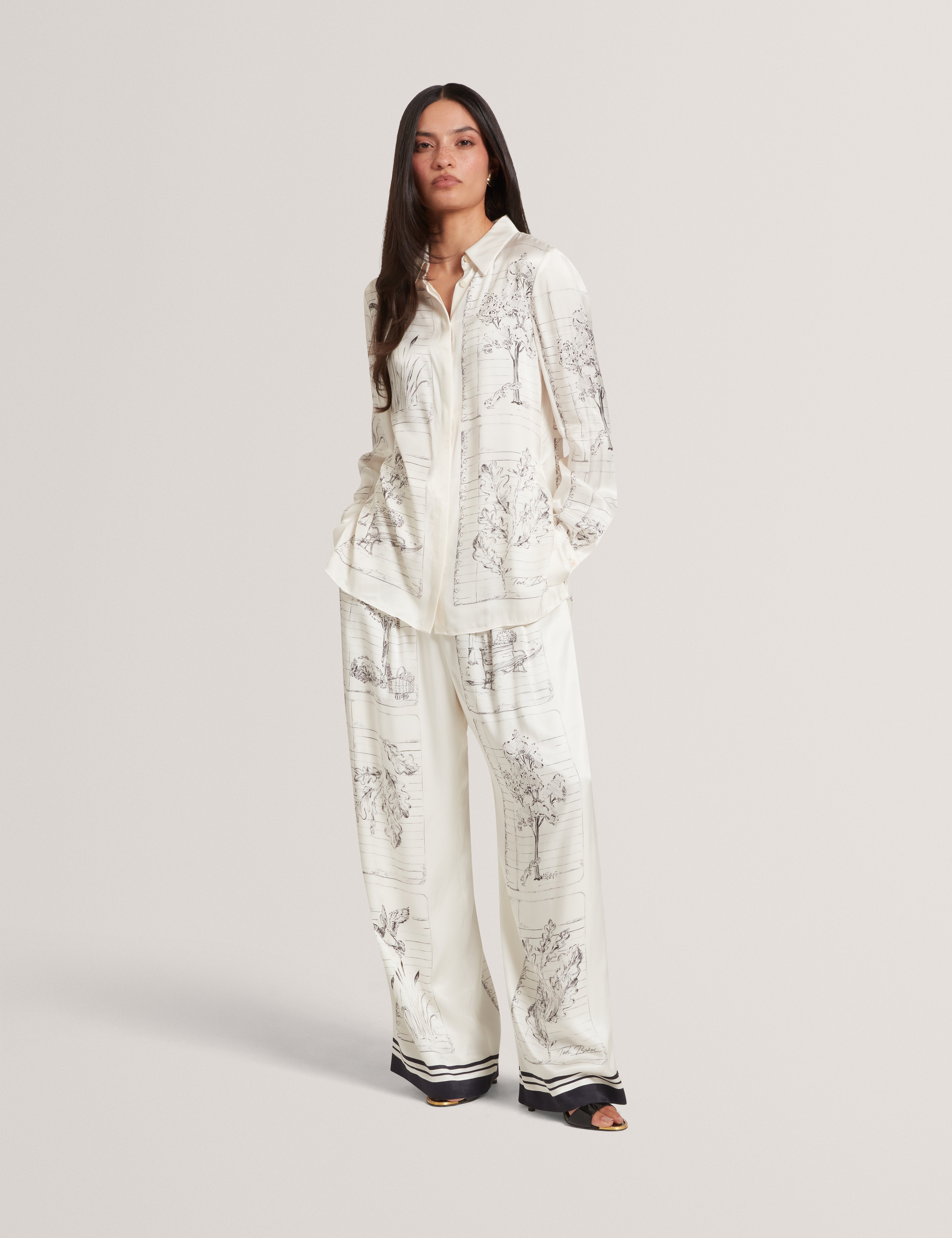 Rohbia Printed Longline Shirt Ivory