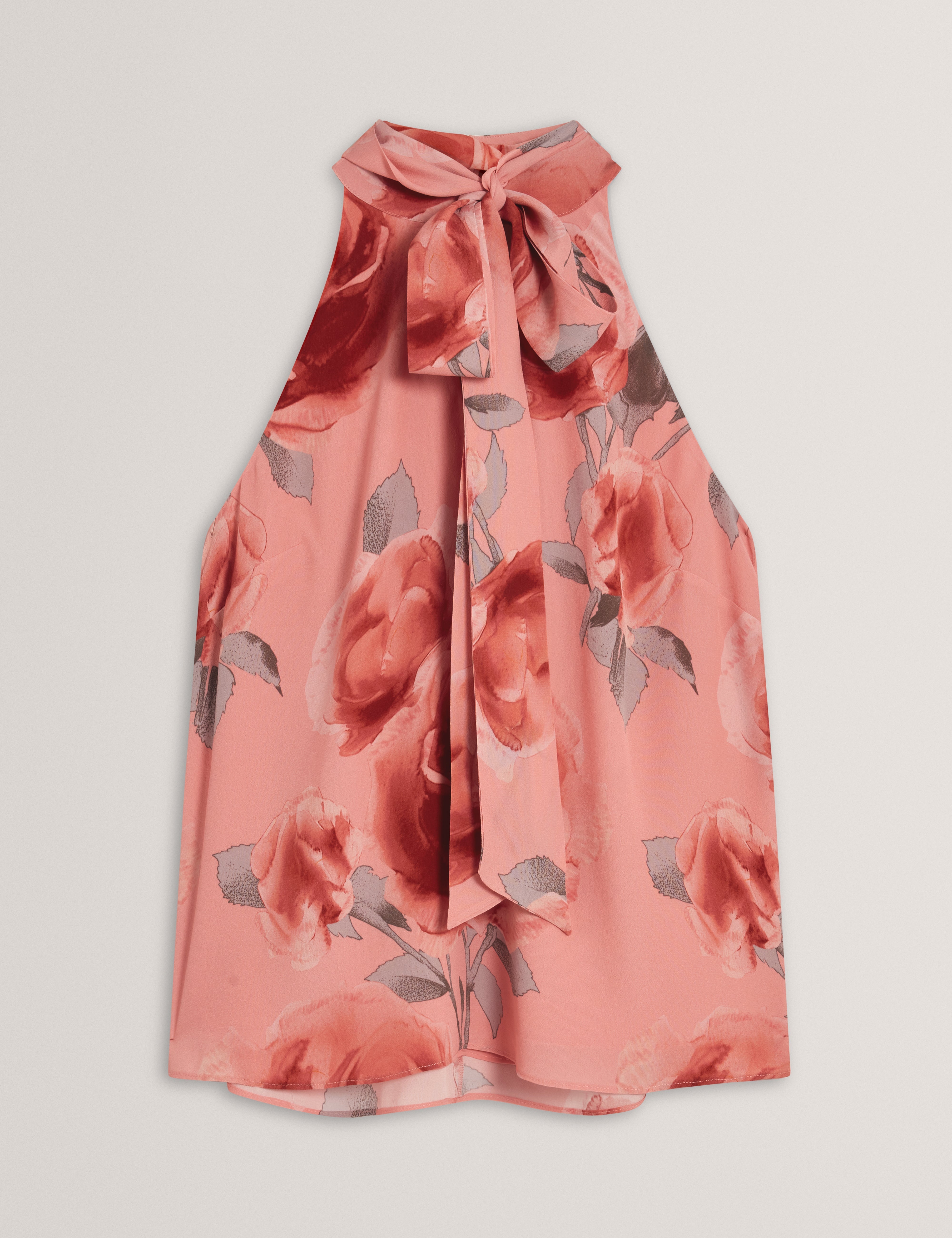 Ambera Printed Tie Halter Neck Top Coral