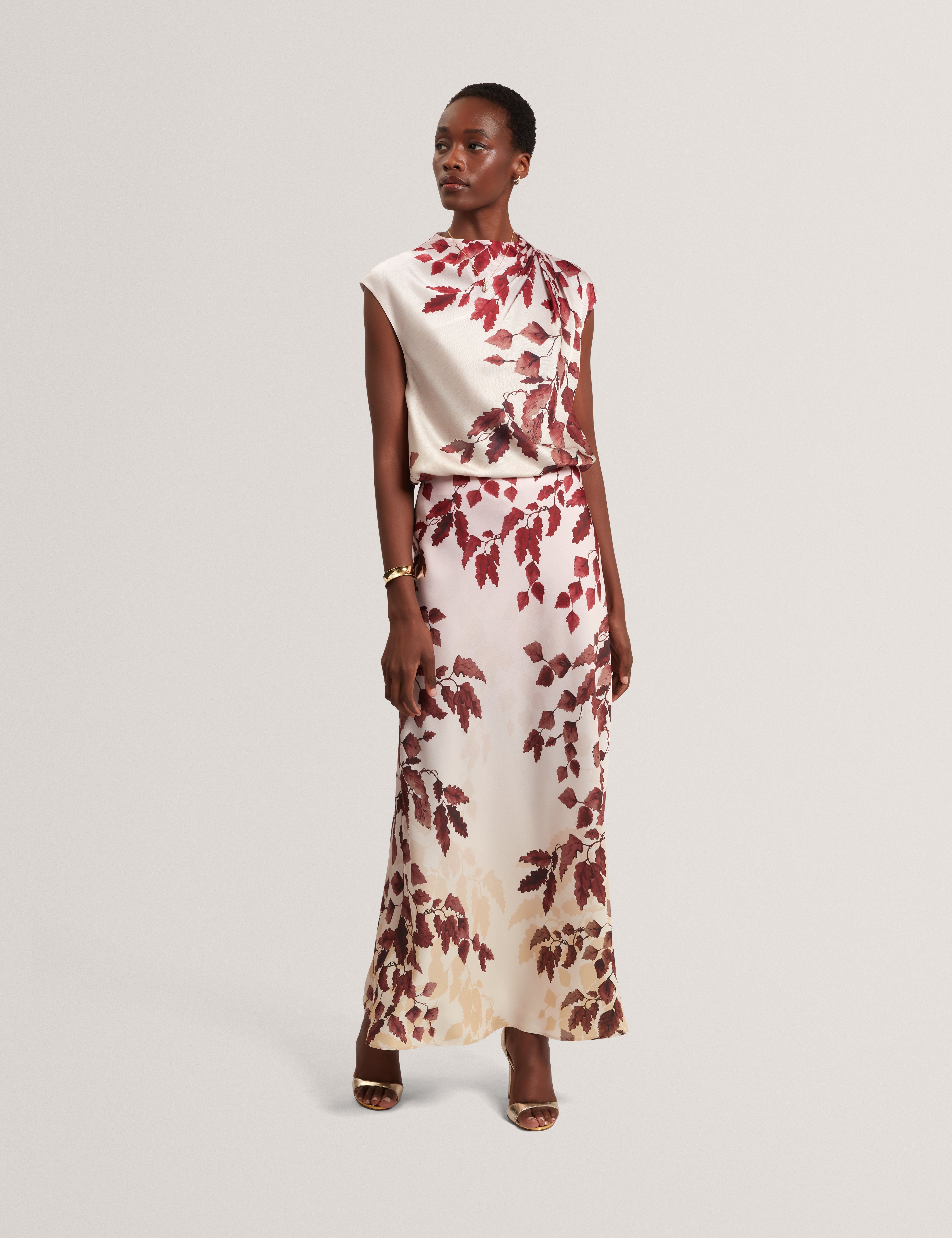 Nayala Printed Drape Neck Top Rosegd-Col