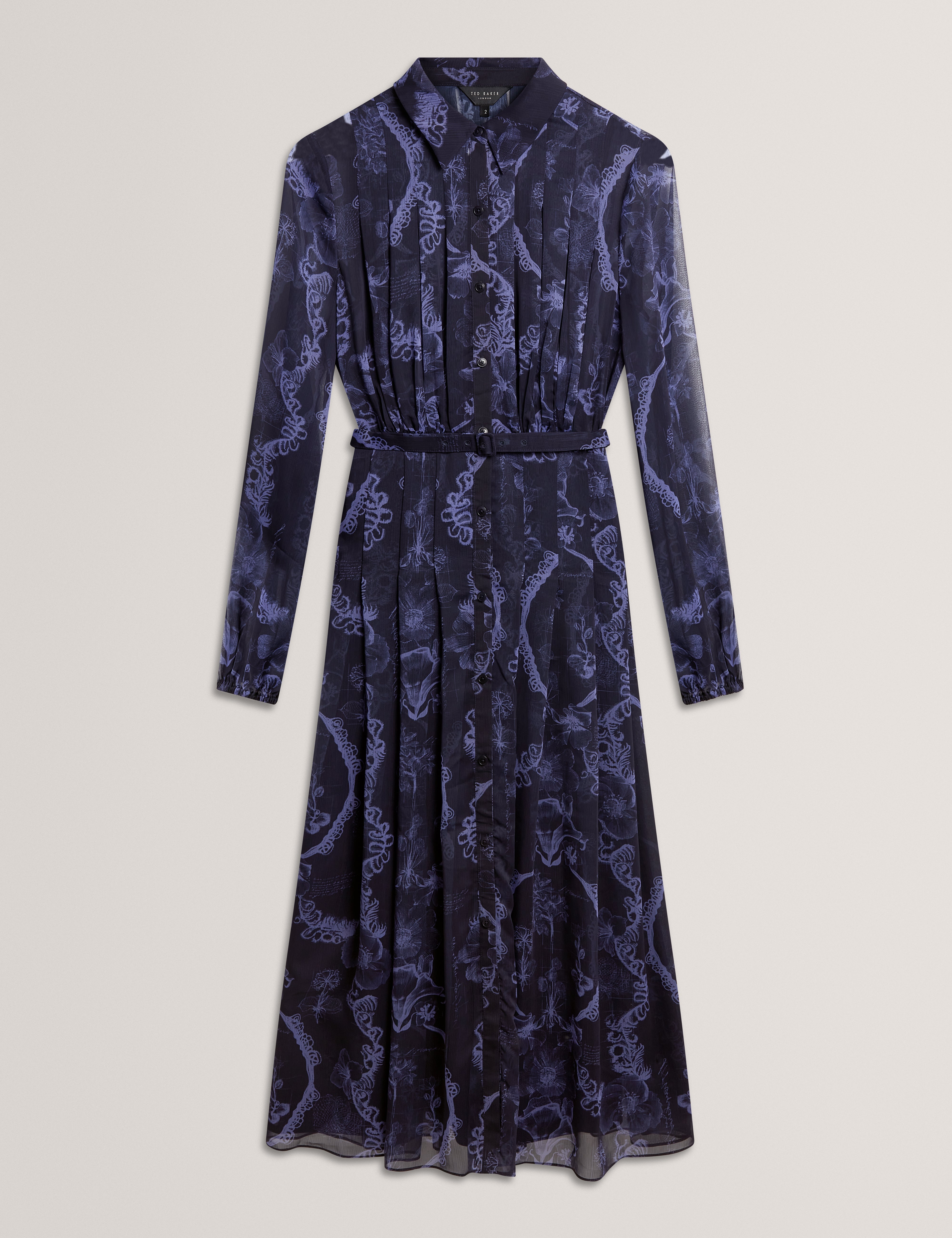 Oskana Pleated Midi Printed Shirt Dress Navy