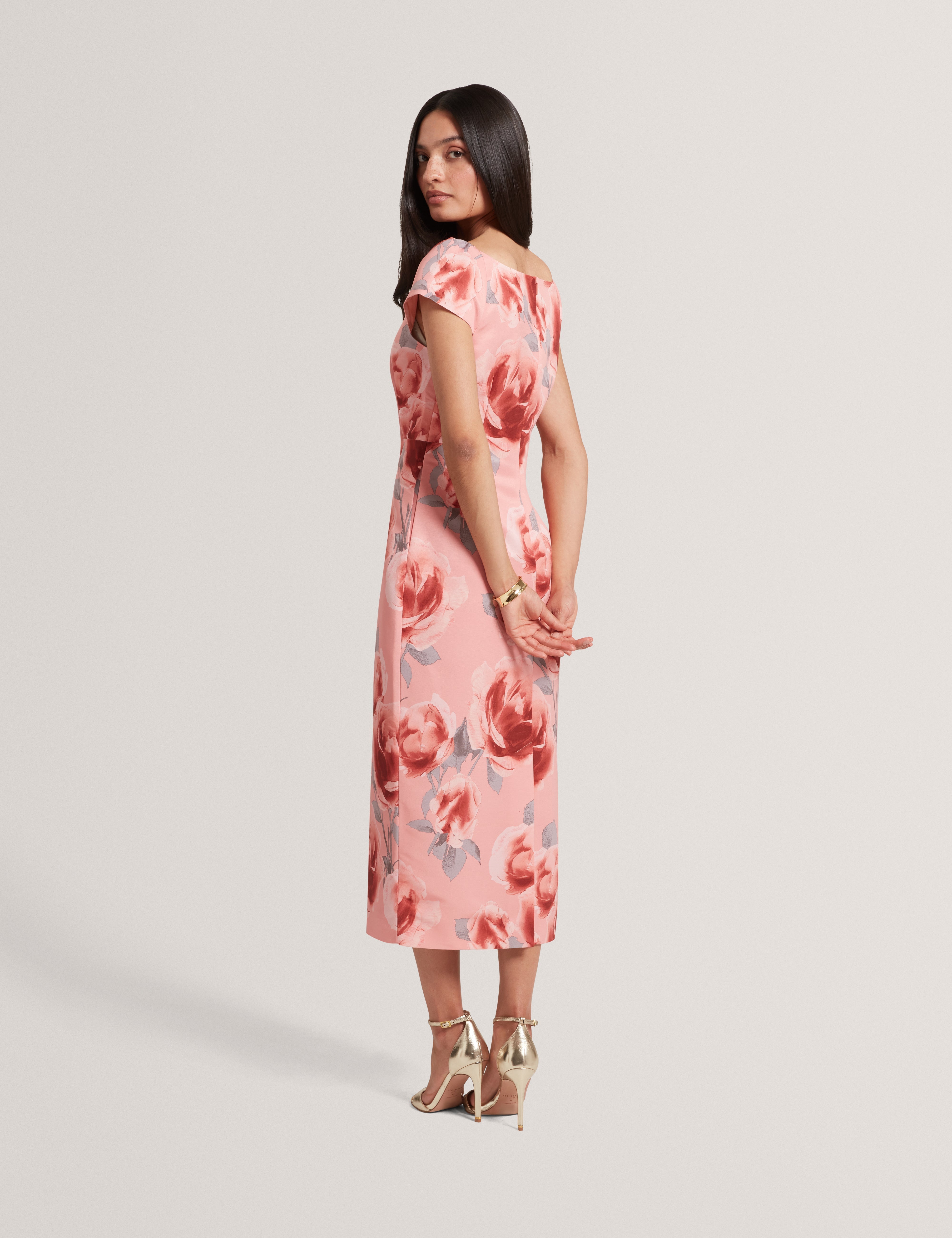 Odeta Printed Ottoman Midi Dress Coral