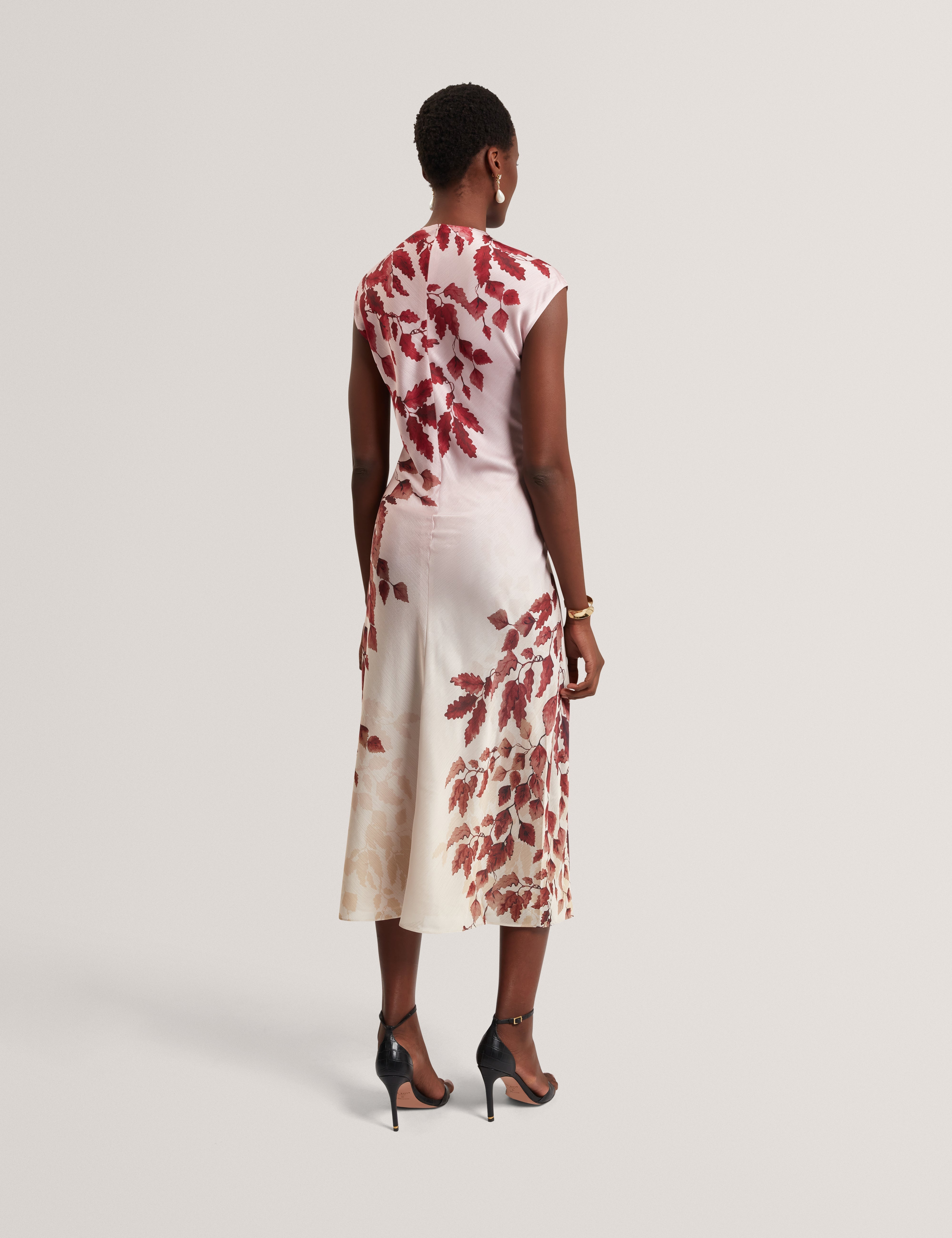 Jowra Printed Draped Neck Midi Dress Rosegd-Col