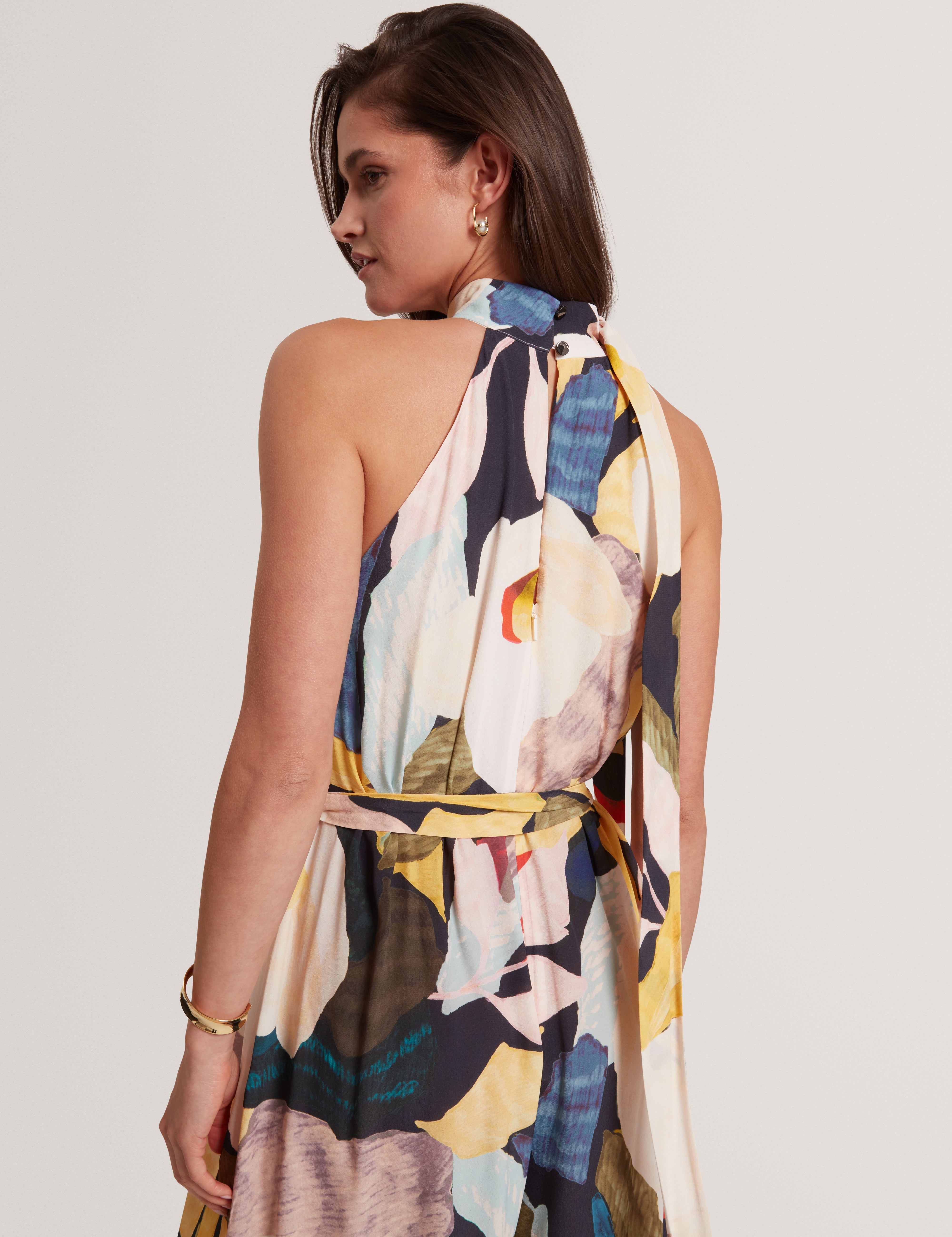 Camea Printed Sleeveless Tie Neck Detail Jumps Navy