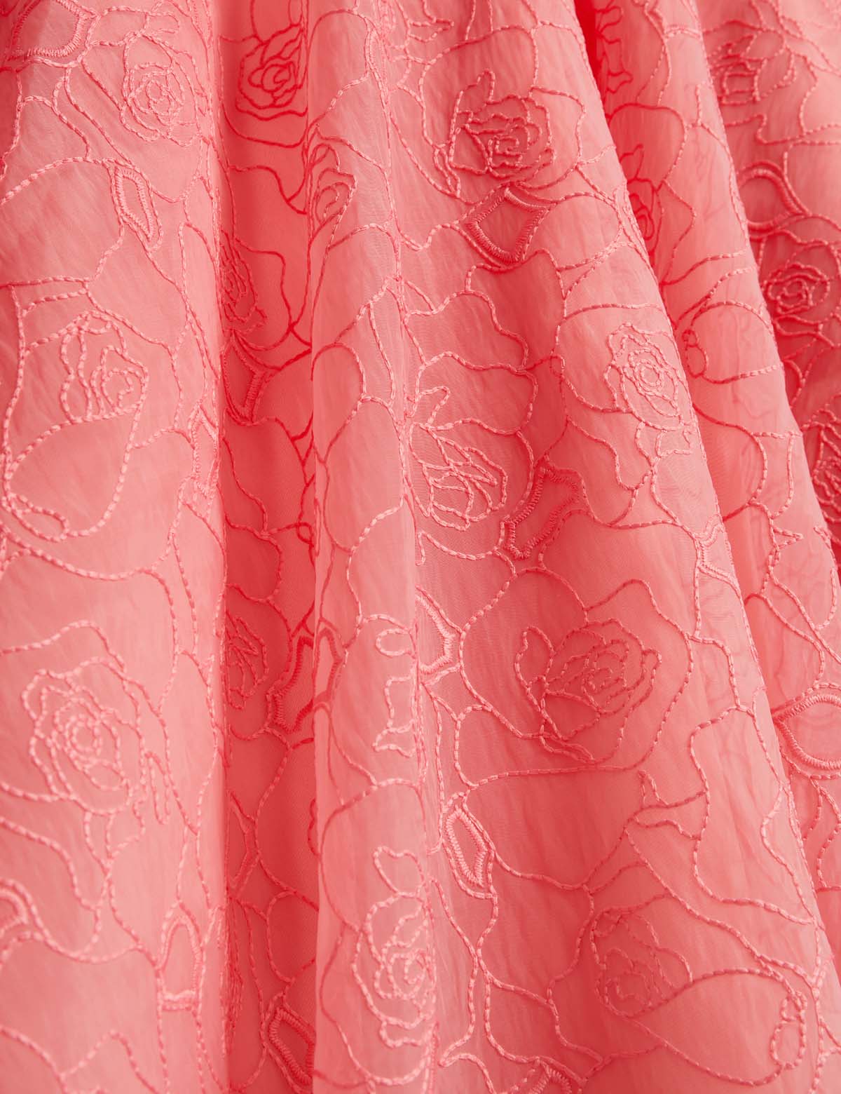 Krizie Embroidered Organza Midi Skirt Coral