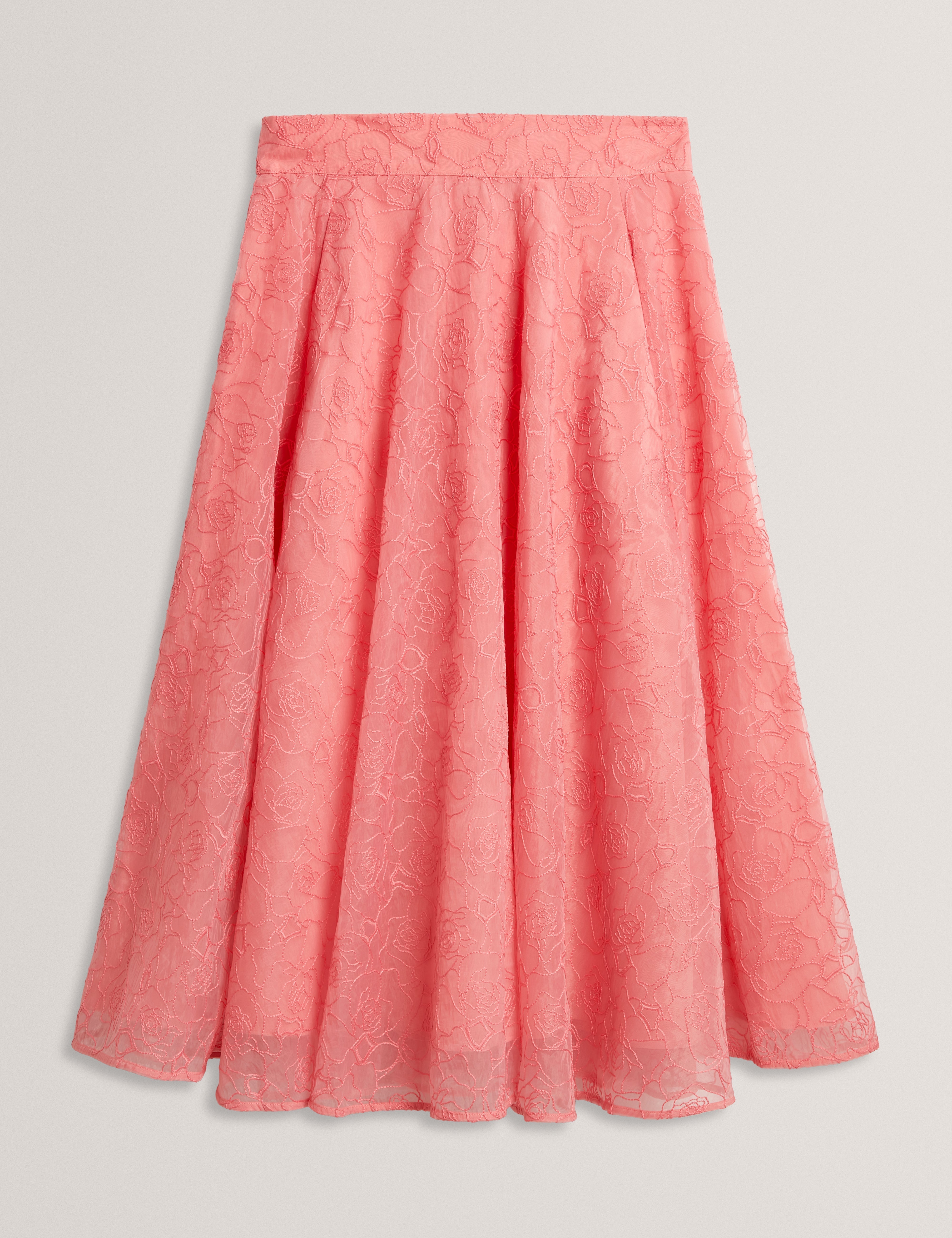 Krizie Embroidered Organza Midi Skirt Coral