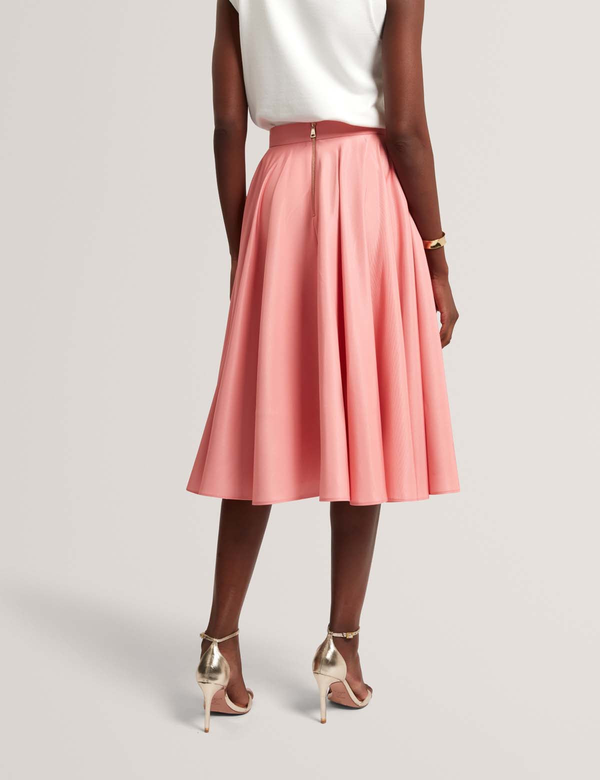 Darraa Floral Printed Ottoman Midi Skirt Coral