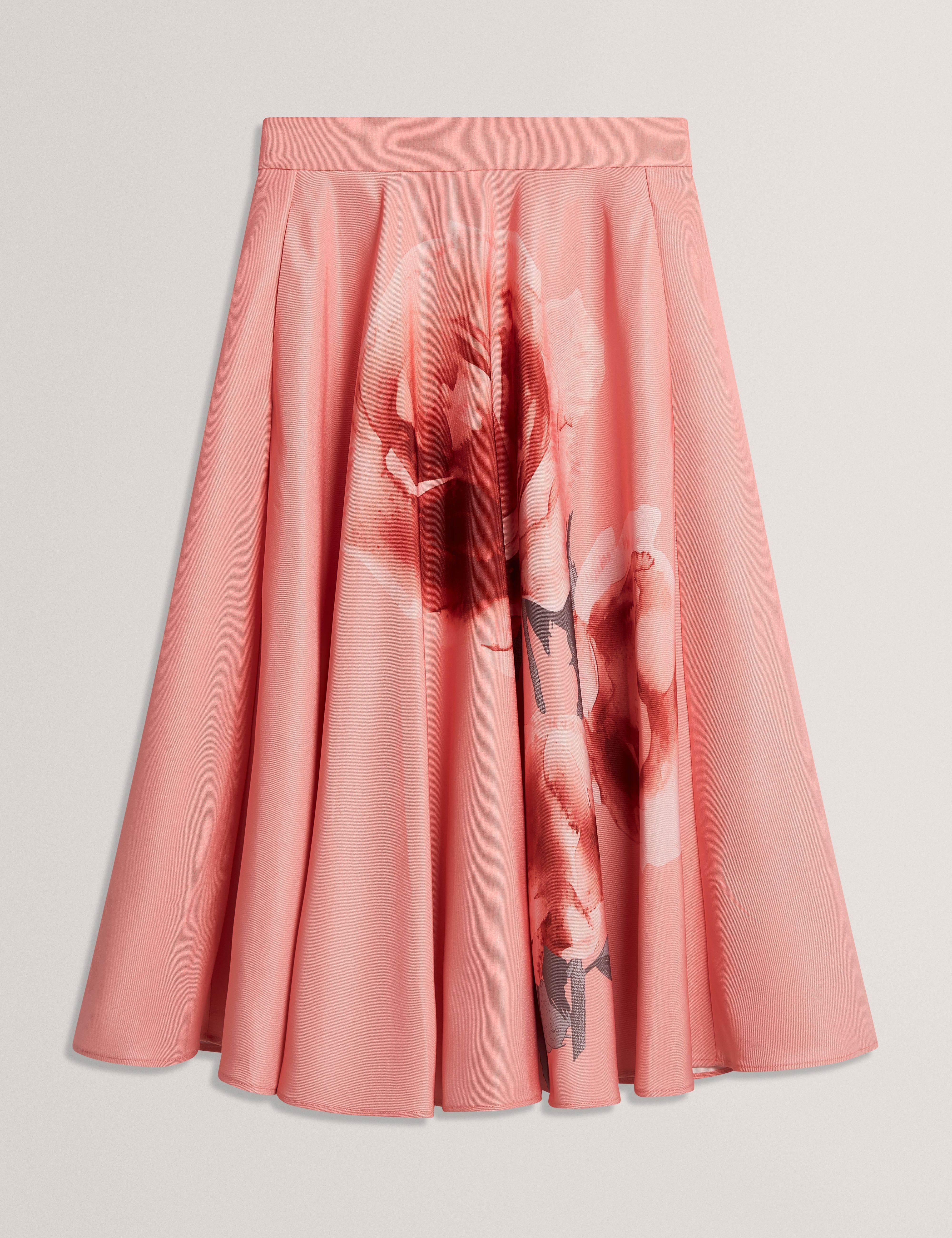 Darraa Floral Printed Ottoman Midi Skirt Coral