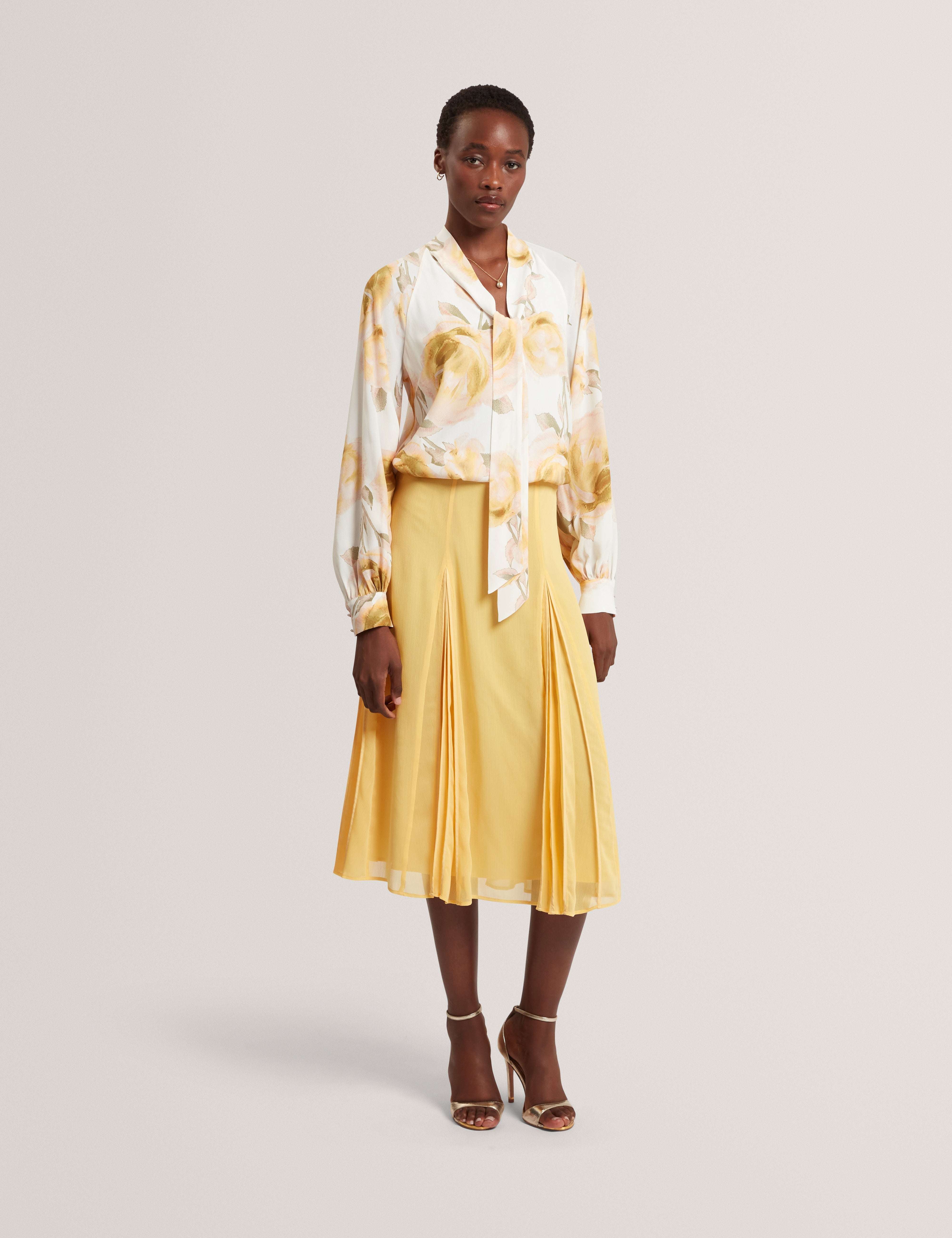 Randia Printed Tie Neck Long Sleeve Blouse Ivory