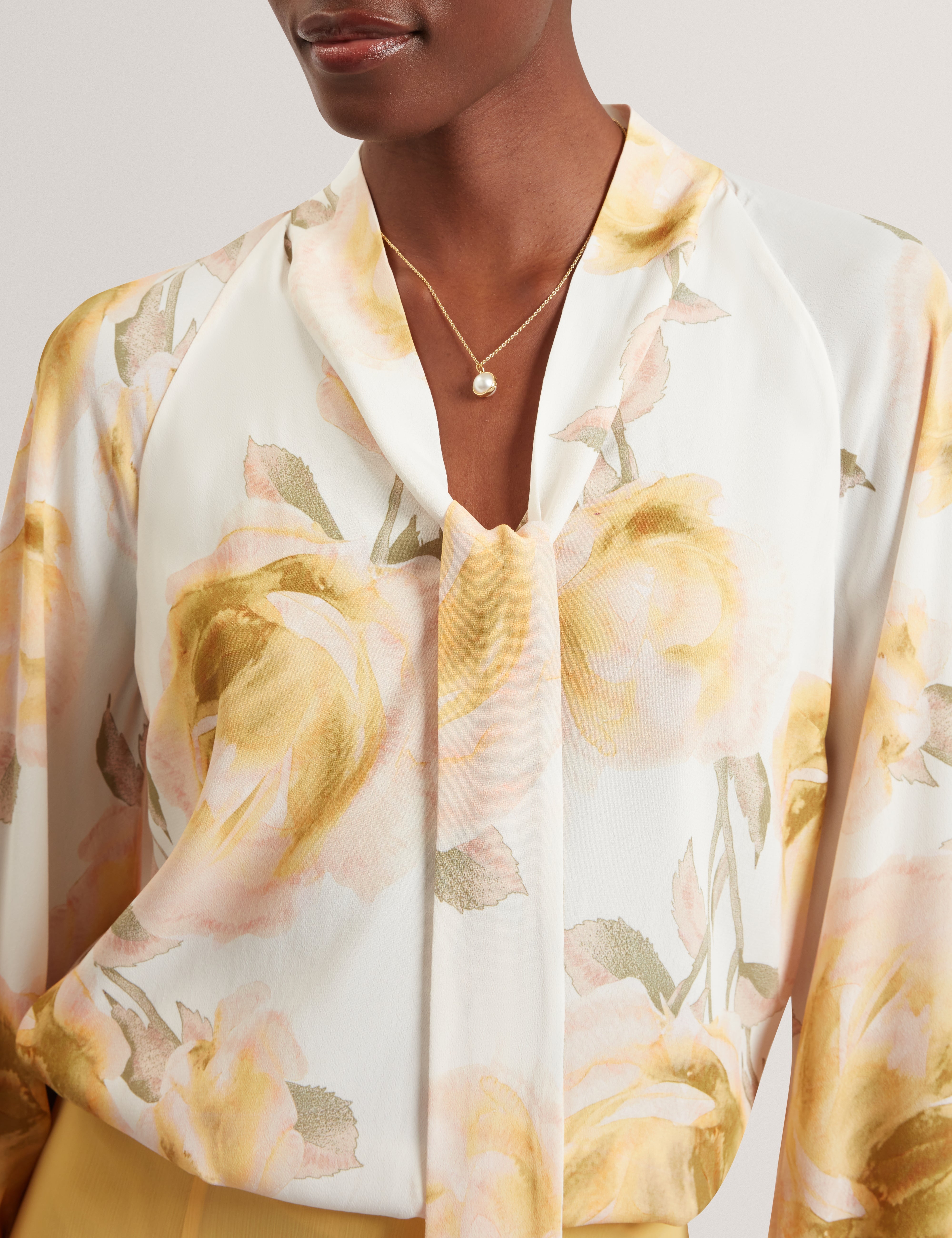 Randia Printed Tie Neck Long Sleeve Blouse Ivory